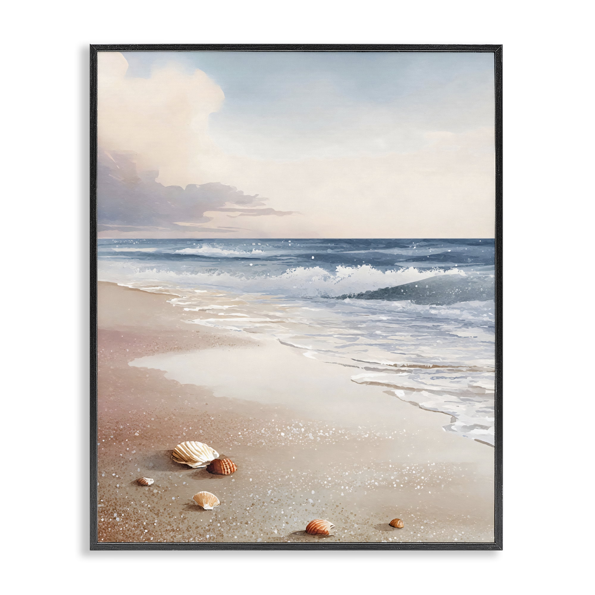 Stupell Industries Washed Up Seashells Black Framed Giclee Art, design by Franklyn Gregory