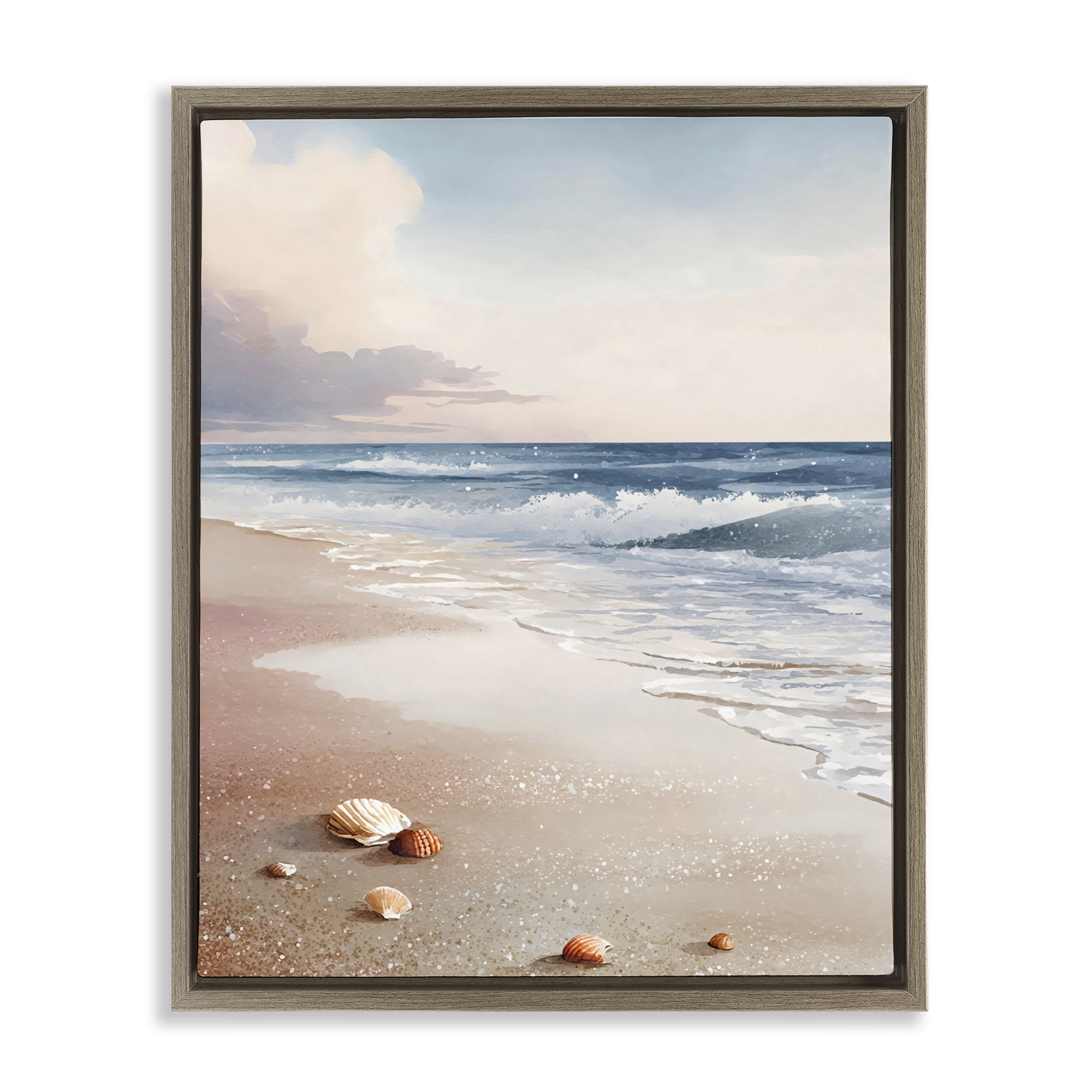 Stupell Industries Washed Up Seashells Brown Framed Floater Canvas Wall Art, design by Franklyn Gregory