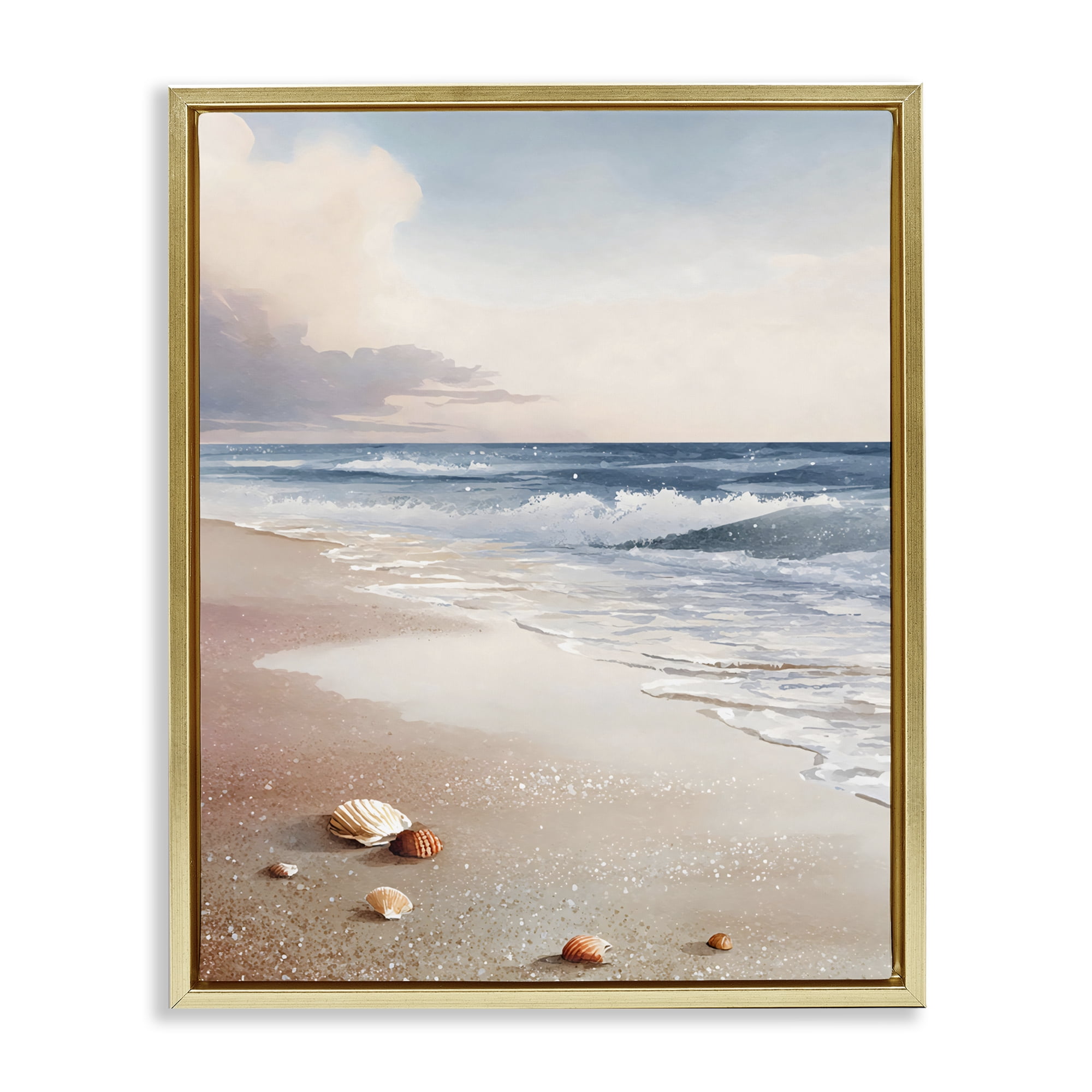 Stupell Industries Washed Up Seashells Gold Framed Floater Canvas Wall Art, design by Franklyn Gregory