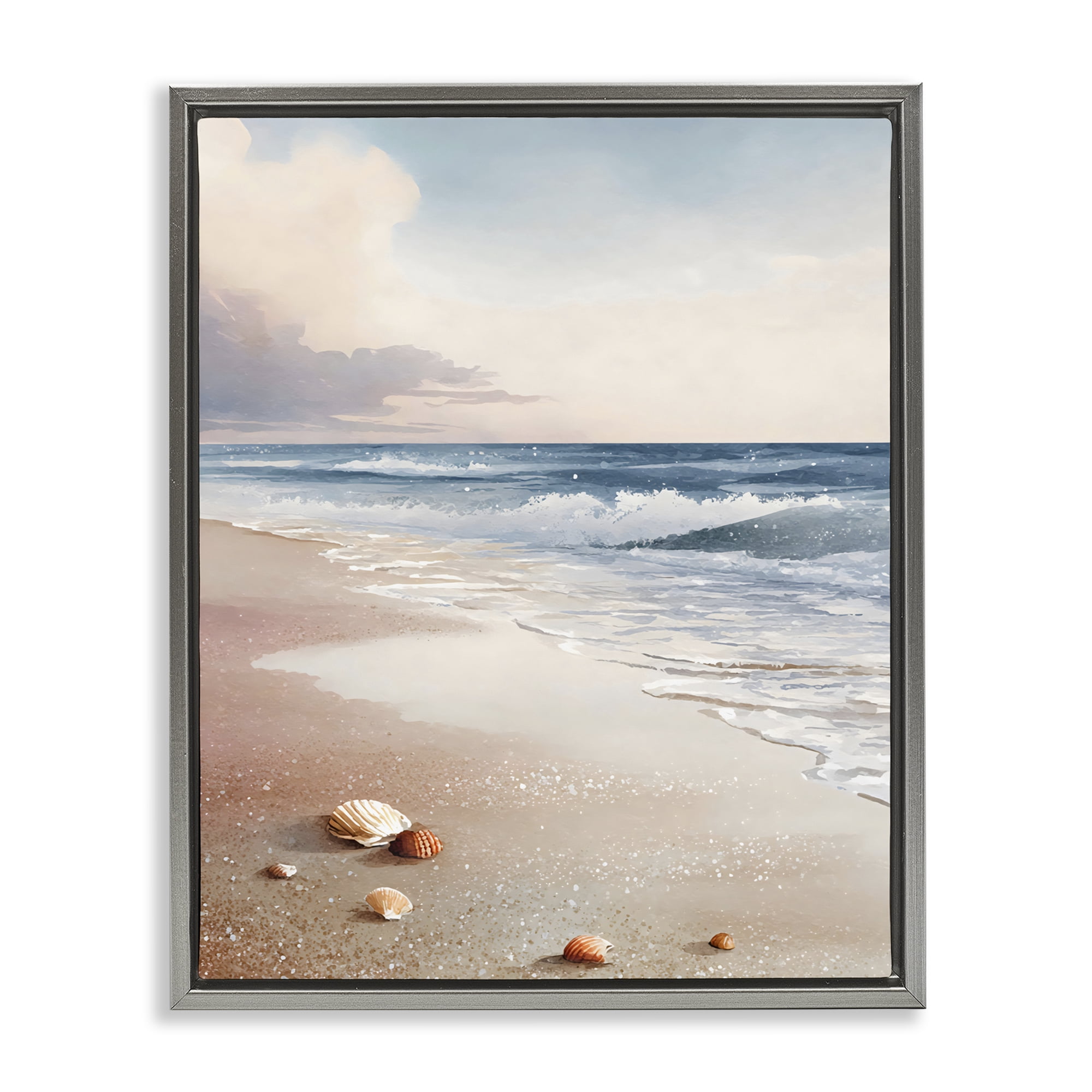 Stupell Industries Washed Up Seashells Gray Framed Floater Canvas Wall Art, design by Franklyn Gregory