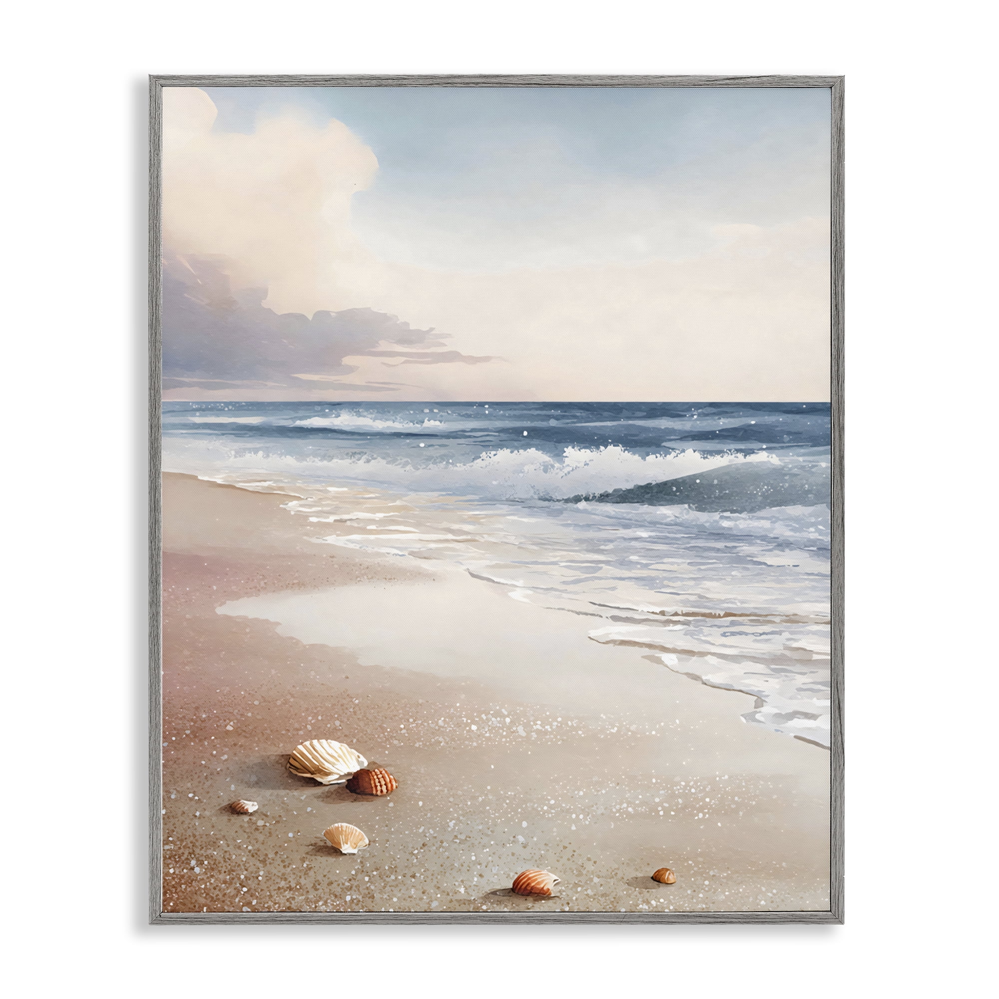 Stupell Industries Washed Up Seashells Gray Framed Giclee Art, design by Franklyn Gregory