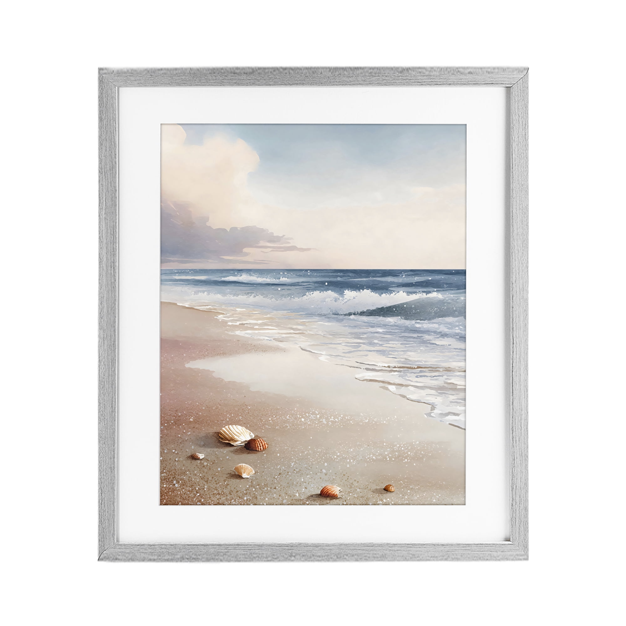 Stupell Industries Washed Up Seashells Gray Framed Print Under Glass, design by Franklyn Gregory