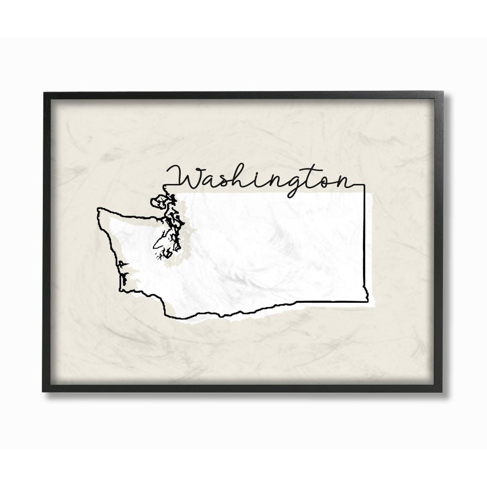 Stupell Industries Washington Home State Map Neutral Print Design Framed Giclee Texturized Art by Daphne Polselli