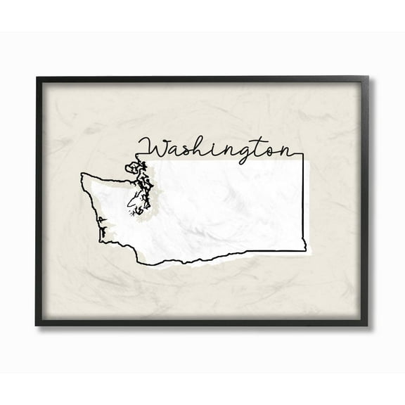 Stupell Industries Washington Home State Map Neutral Print Design Framed Giclee Texturized Art by Daphne Polselli