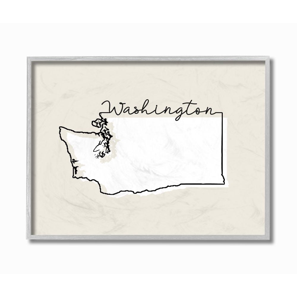 Stupell Industries Washington Home State Map Neutral Print Design Gray Farmhouse Rustic Framed Giclee Texturized Art by Daphne Polselli