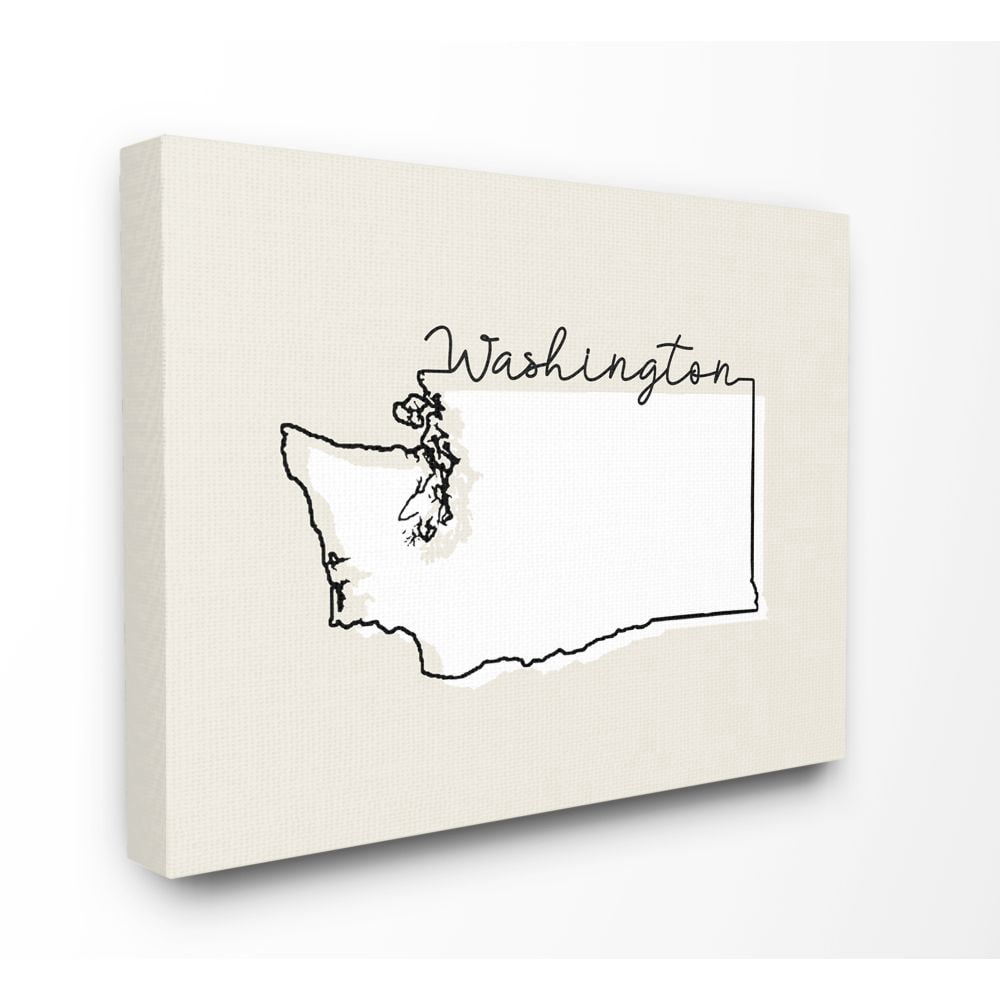 Stupell Industries Washington Home State Map Neutral Print Design Super Canvas Wall Art by Daphne Polselli