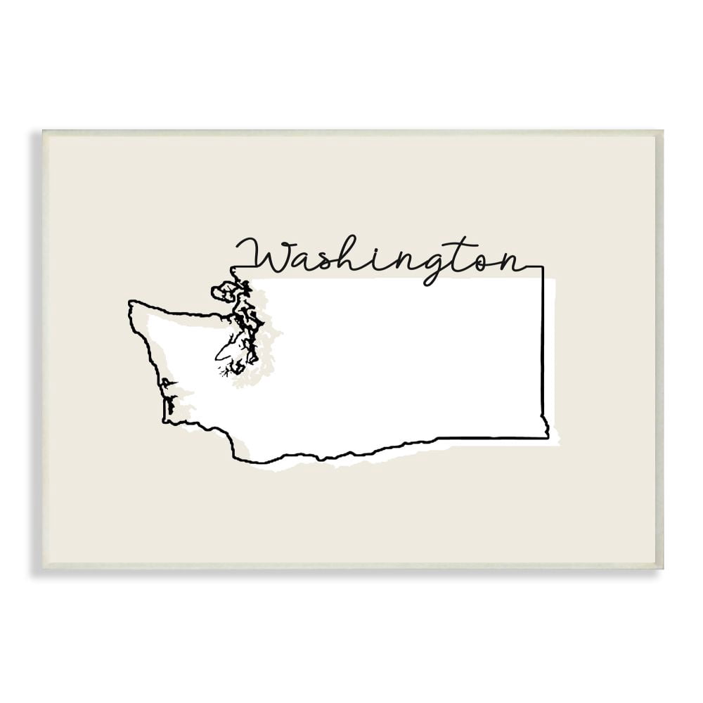 Stupell Industries Washington Home State Map Neutral Print Design Wall Plaque Art by Daphne Polselli