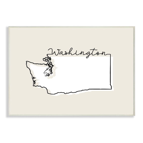 Stupell Industries Washington Home State Map Neutral Print Design Wall Plaque Art by Daphne Polselli