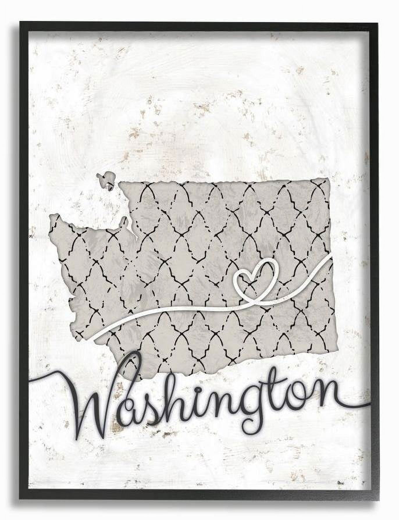 Stupell Industries Washington Patterned Grey US State Design Framed Wall Art by Ziwei Li