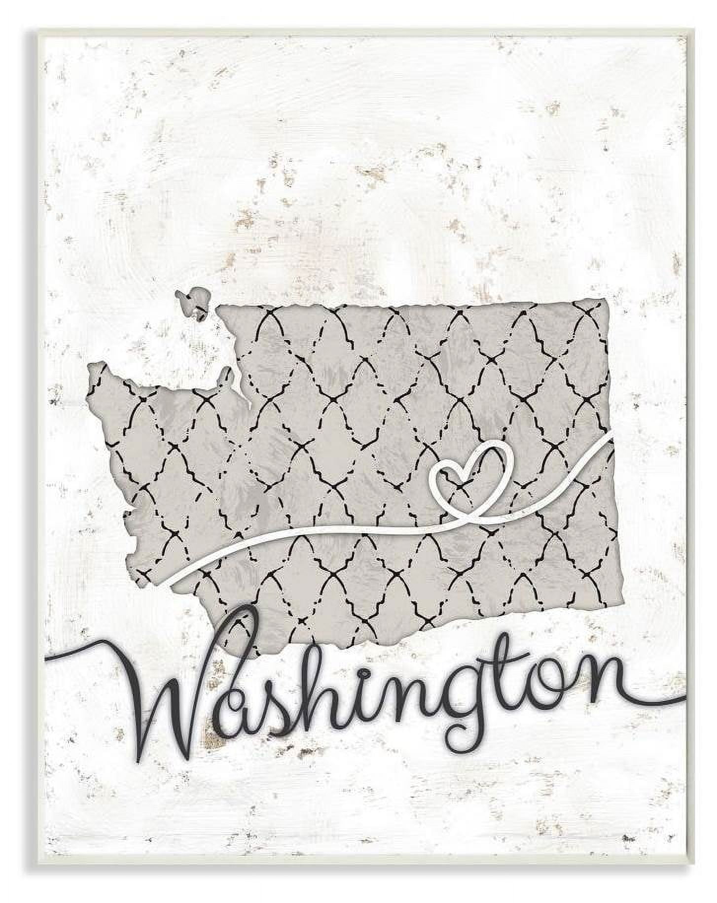 Stupell Industries Washington Patterned Grey US State Design Wall Plaque by Ziwei Li