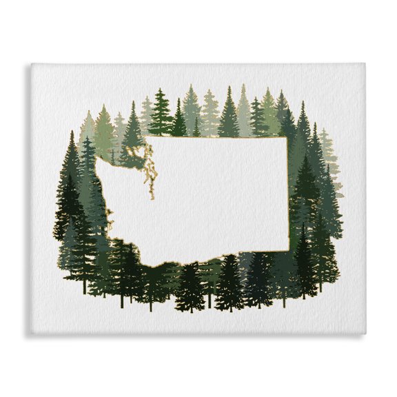 Stupell Industries Farmhouse Washington State Outline Pine Trees Green Forest Canvas Art, 20 x 16, by Ziwei Li
