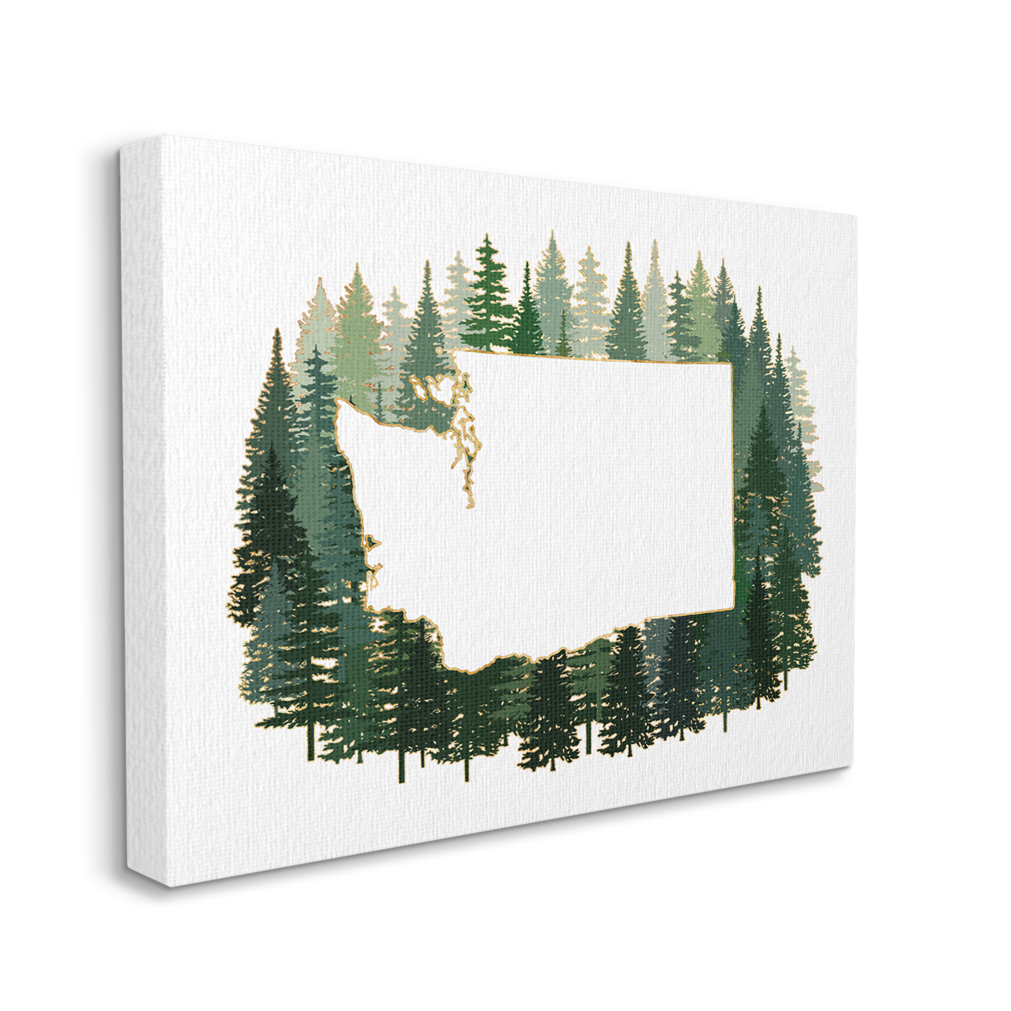 Stupell Industries Washington State Outline Pine Trees Green Forest Town & City Painting Gallery Wrapped Canvas Art Print Wall Art, 30 x 40