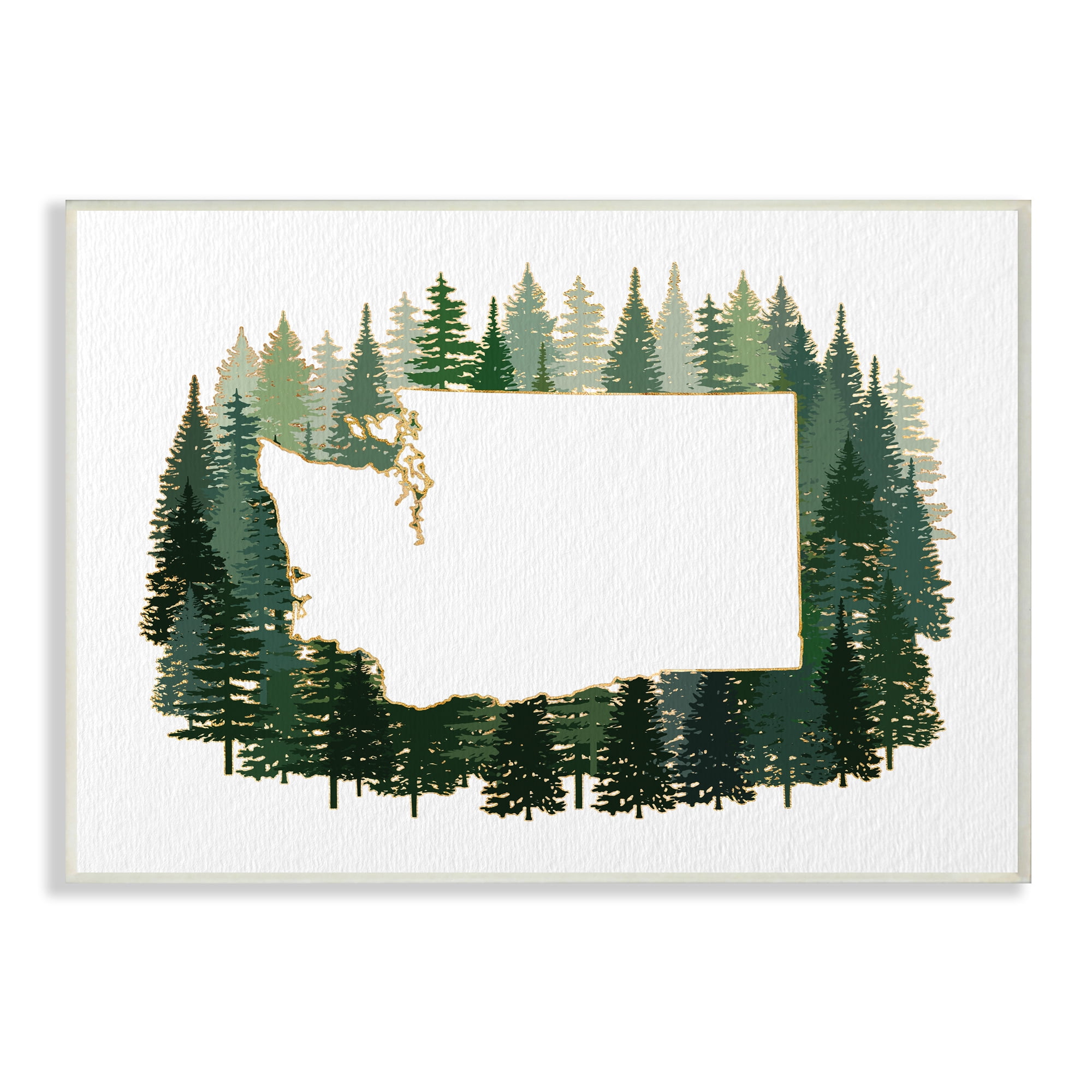 Stupell Industries Washington State Outline Pine Trees Green Forest Town & City Painting Unframed Art Print Wall Art, 10 x 15