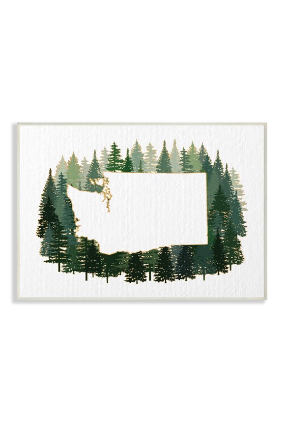Industries Washington State Outline Pine Trees Green Forest Town & City Painting Unframed Art Print Wall Art, 10 x 15