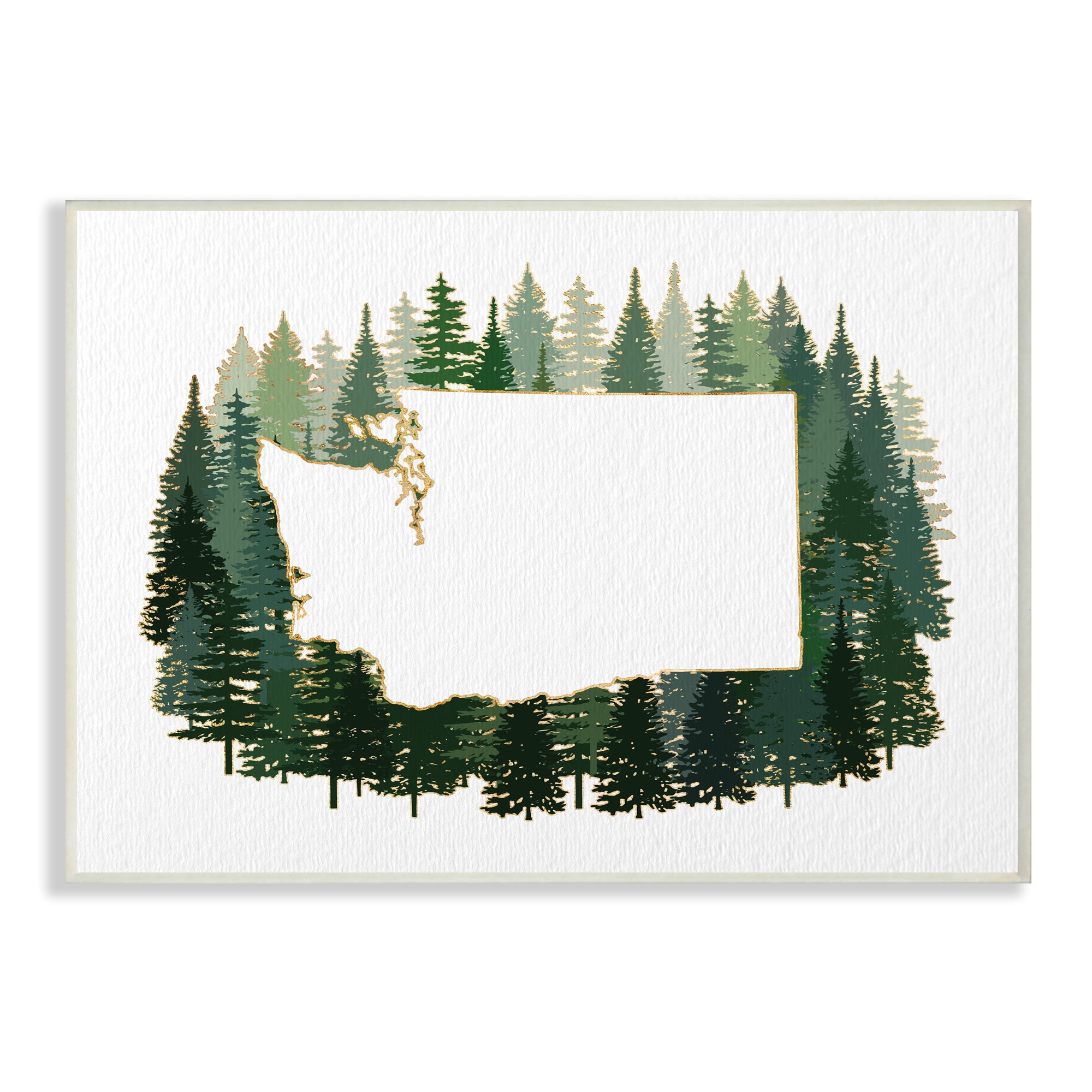 Stupell Industries Washington State Outline Pine Trees Green Forest Town & City Painting Unframed Art Print Wall Art, 13 x 19