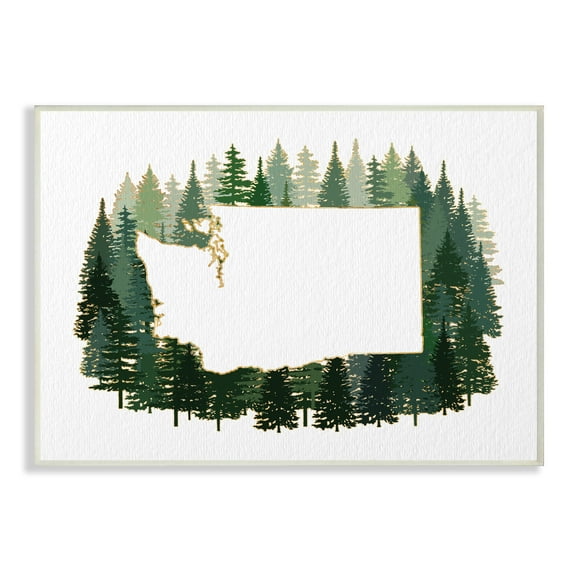 Stupell Industries Washington State Outline Pine Trees Green Forest Town & City Painting Unframed Art Print Wall Art, 13 x 19