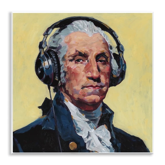 Washington with Headphones Wall Plaque Art, 12 x 12, Made In USA