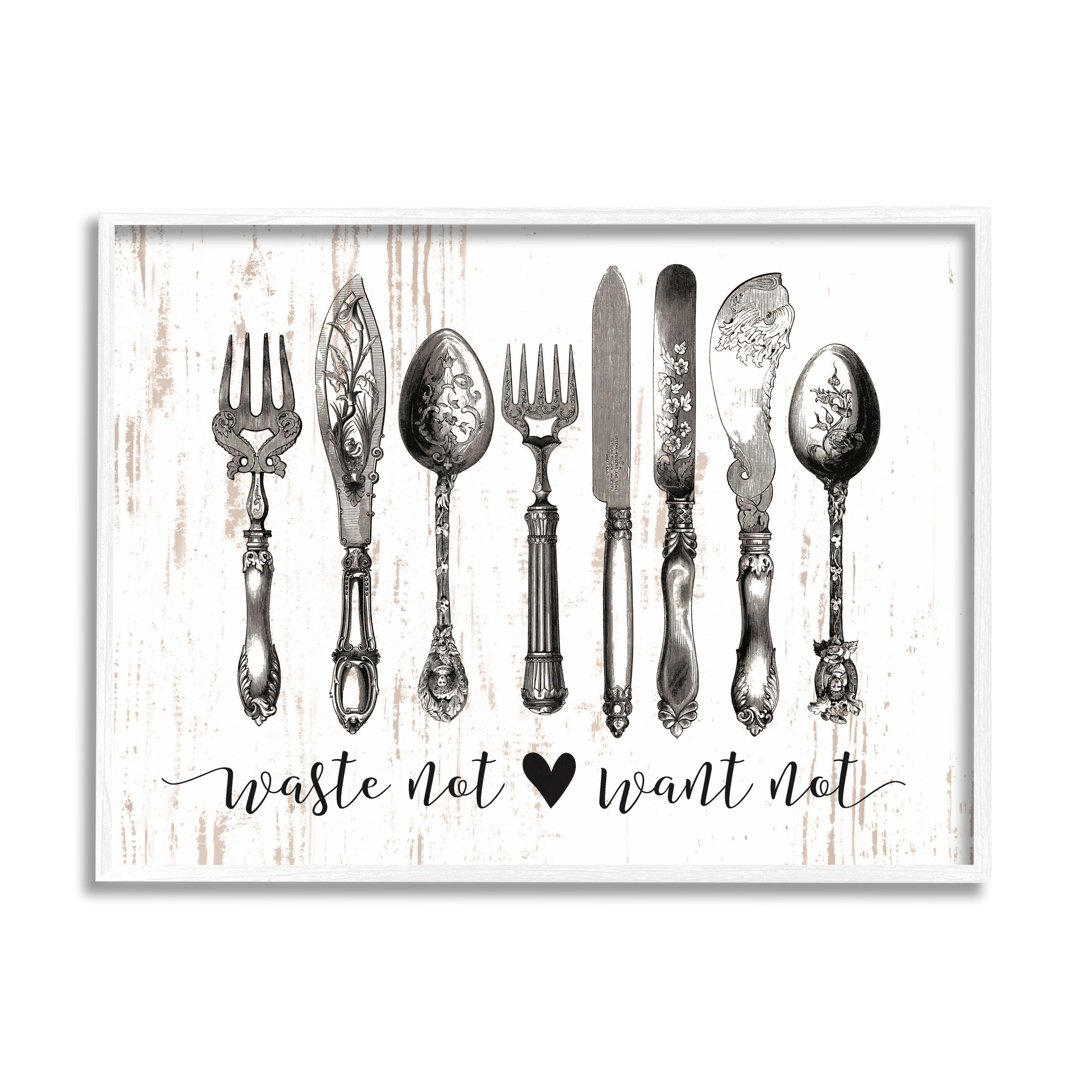 Stupell Industries Waste Not Want Not Silverware Drawing, 16 x 20,Design by Lettered and Lined