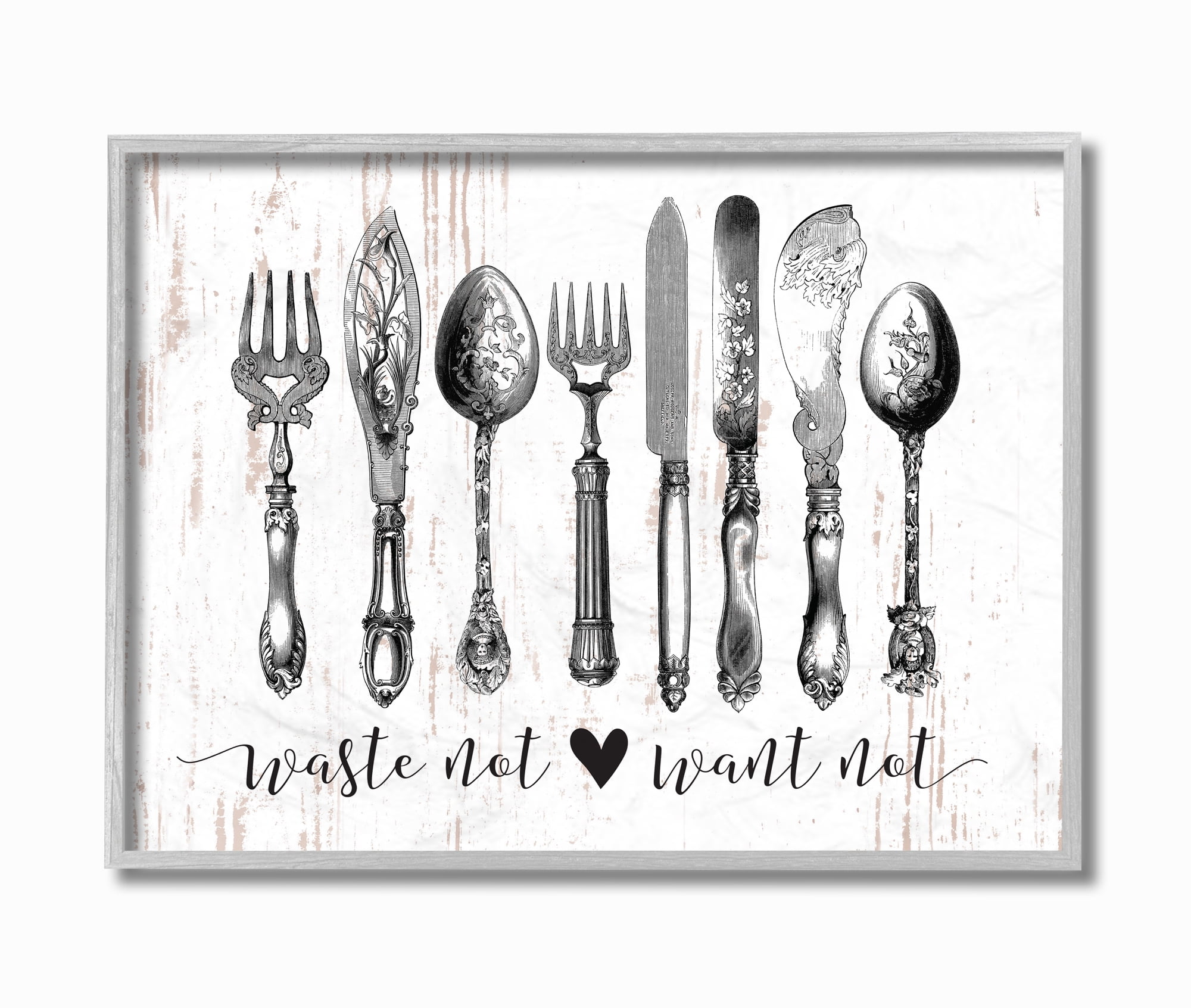 Stupell Industries Waste Not Want Not Silverware Drawing Framed Wall Art by Lettered and Lined