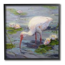 Stupell Industries Water Bird with Pond Lilies Animals & Insects Painting Black Framed Art Print Wall Art, 12 x 12