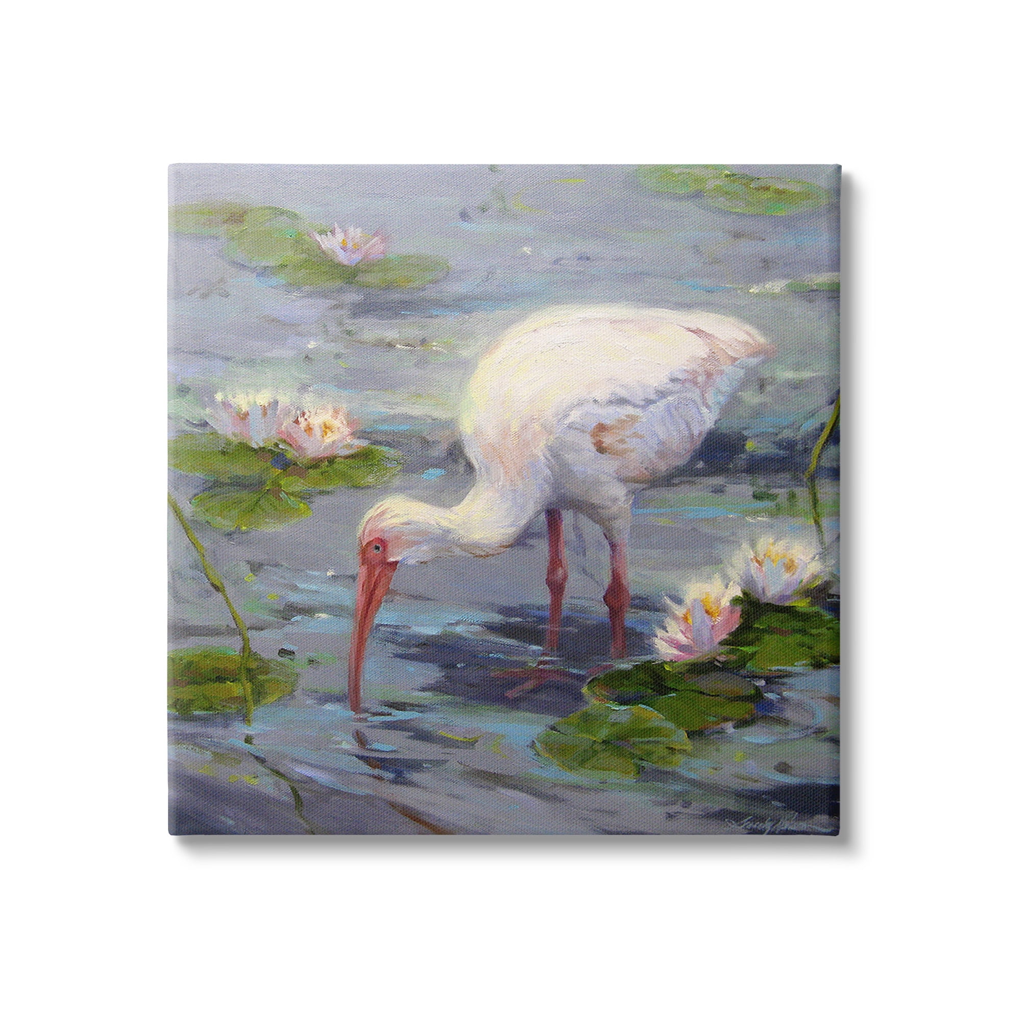 Stupell Industries Water Bird with Pond Lilies Animals & Insects Painting Gallery Wrapped Canvas Art Print Wall Art, 36 x 36