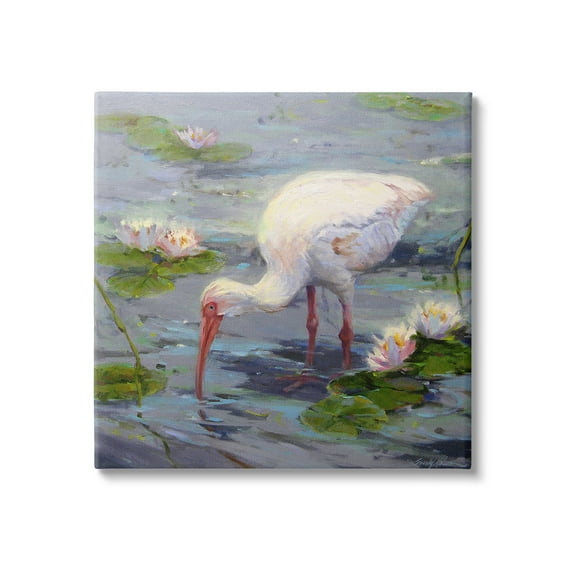 Stupell Industries Water Bird with Pond Lilies Animals & Insects Painting Gallery Wrapped Canvas Art Print Wall Art, 36 x 36