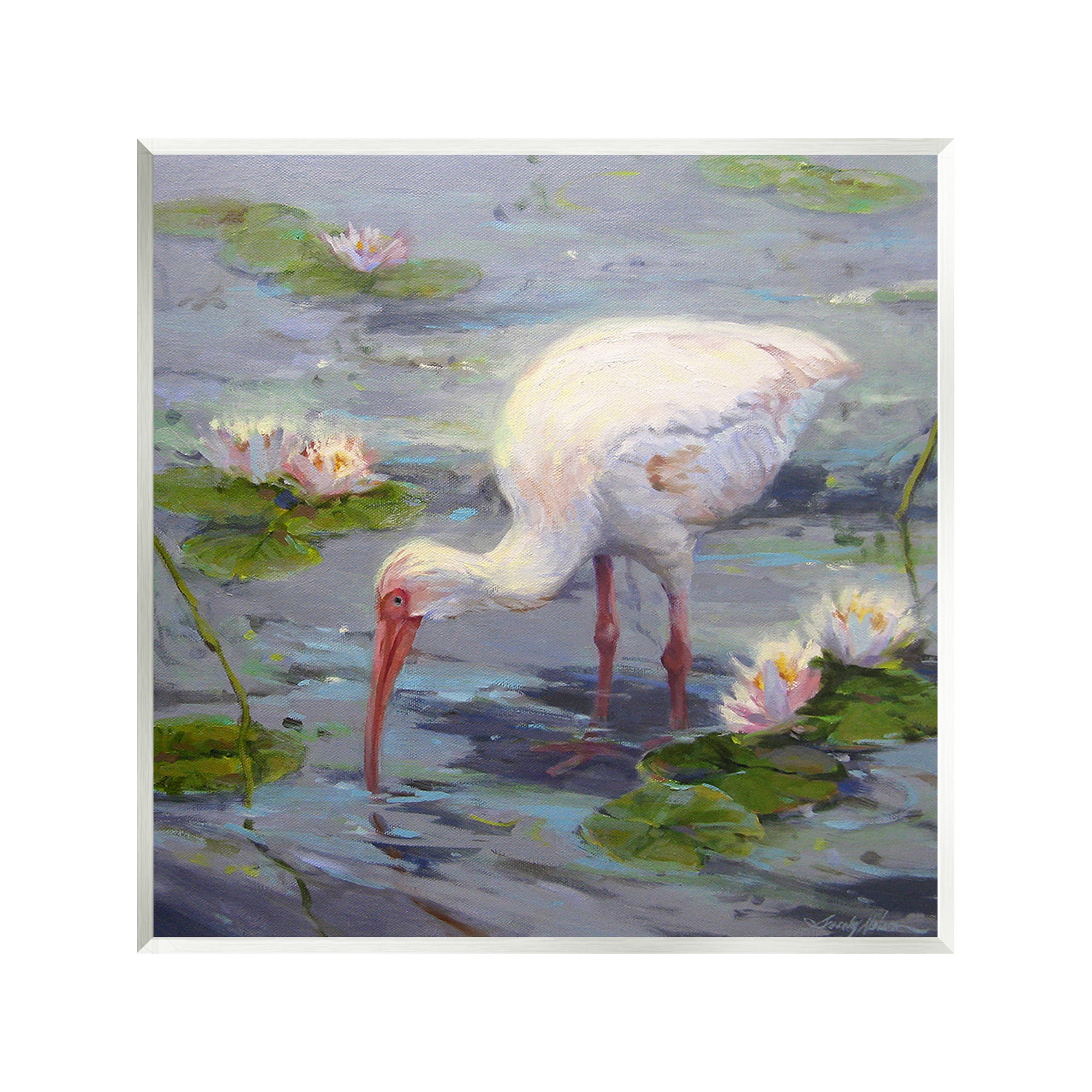 Stupell Industries Water Bird with Pond Lilies Animals & Insects Painting Unframed Art Print Wall Art, 12 x 12