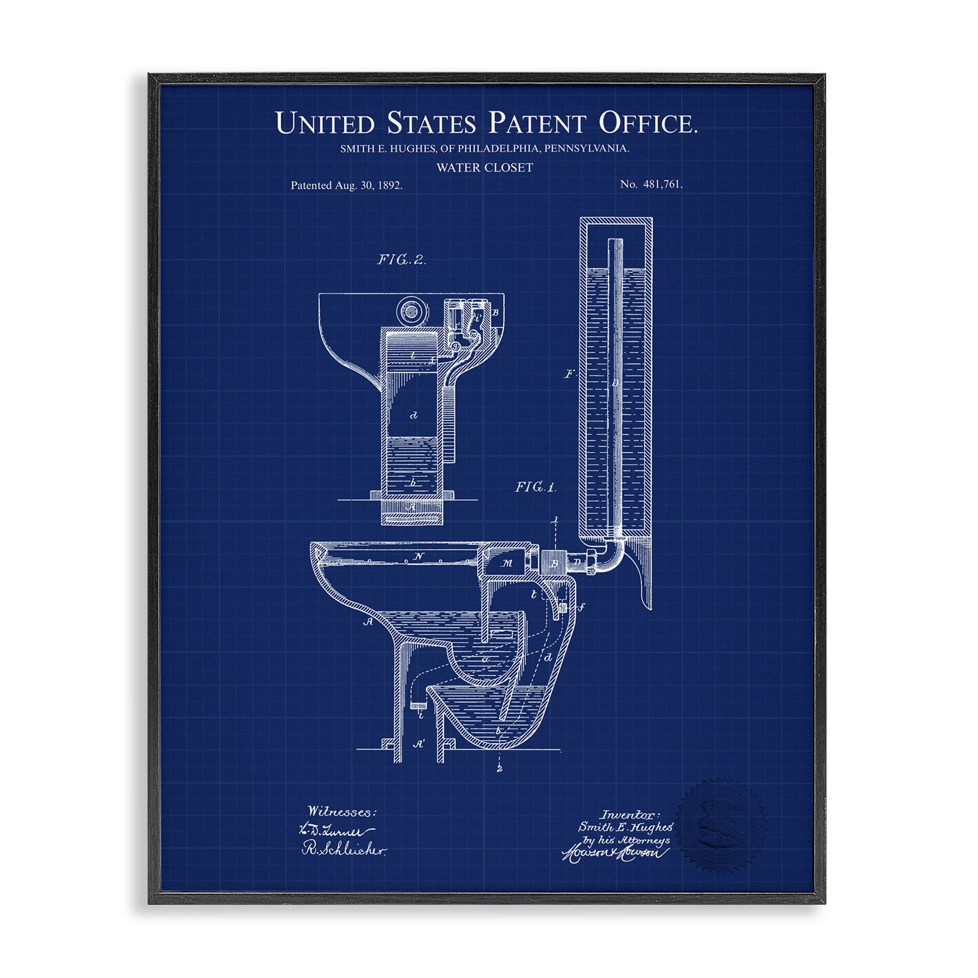 Stupell Industries Water Closet Blueprint Typography Painting Black Framed Art Print Wall Art, 24 x 30