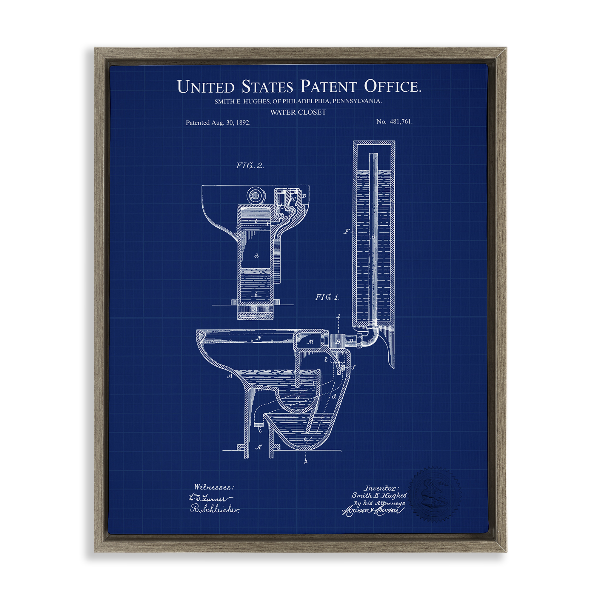 Stupell Industries Water Closet Blueprint Typography Painting Brown Floater Framed Art Print Wall Art, 25 x 31