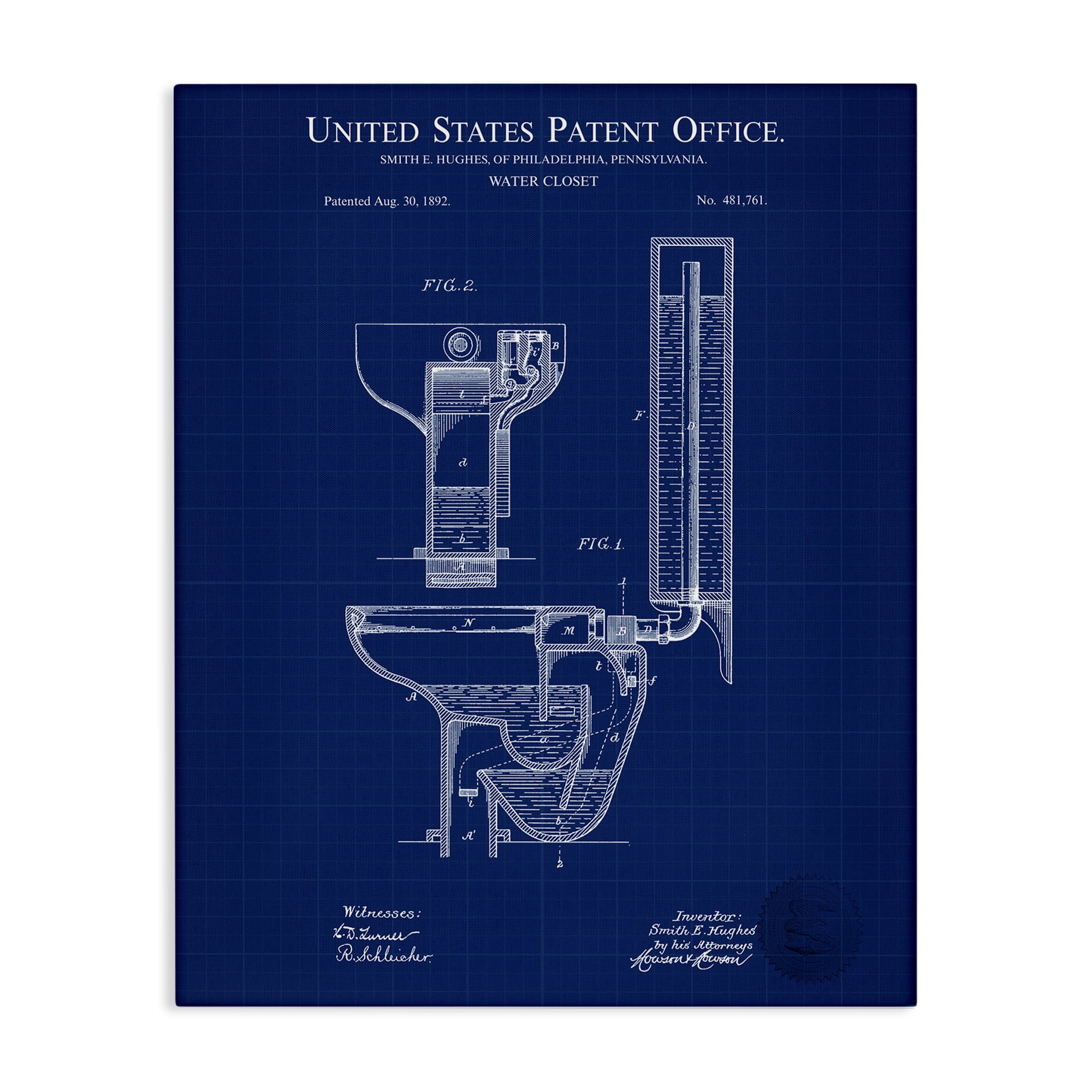 Stupell Industries Water Closet Blueprint Typography Painting Gallery Wrapped Canvas Art Print Wall Art, 24 x 30