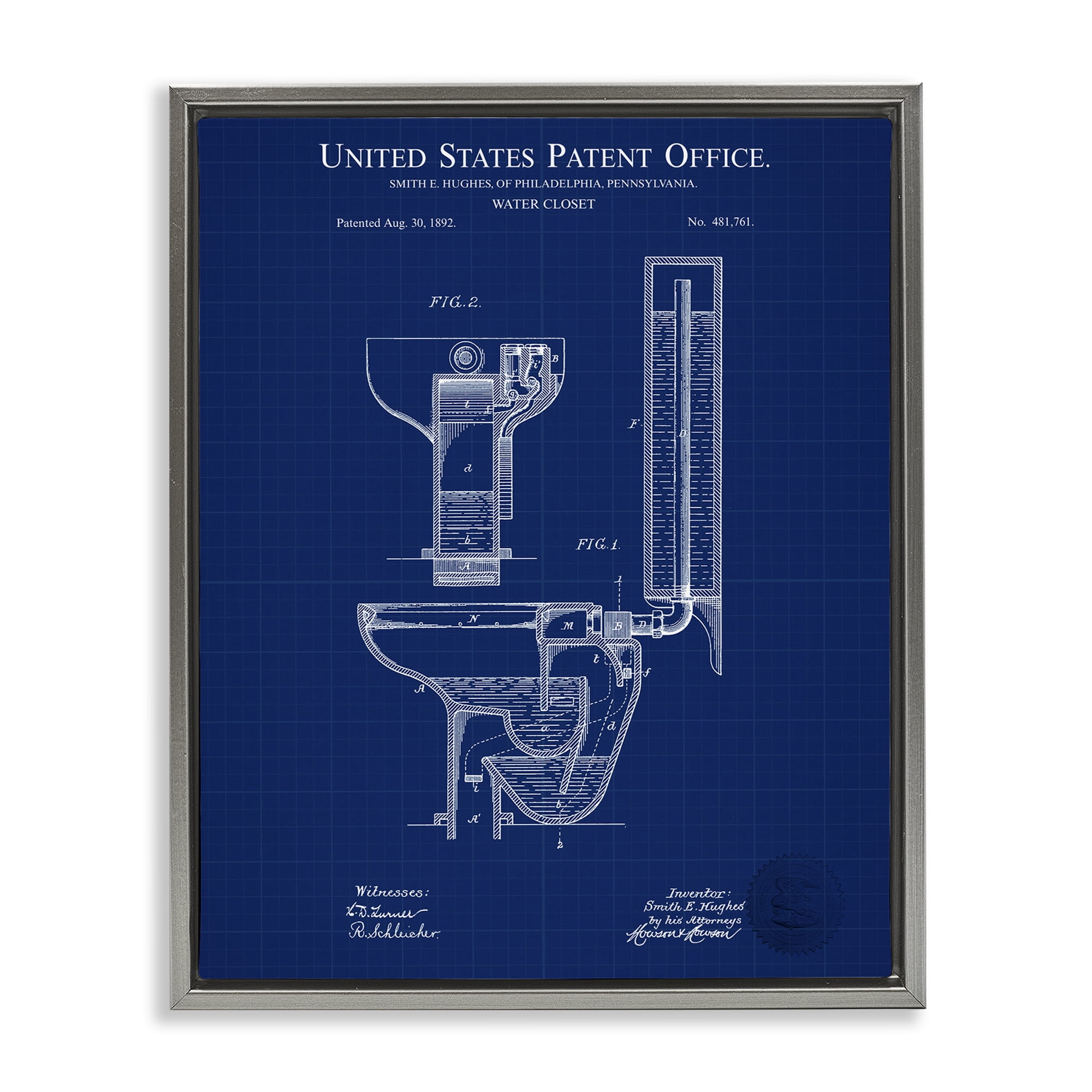 Stupell Industries Water Closet Blueprint Typography Painting Gray Floater Framed Art Print Wall Art, 25 x 31