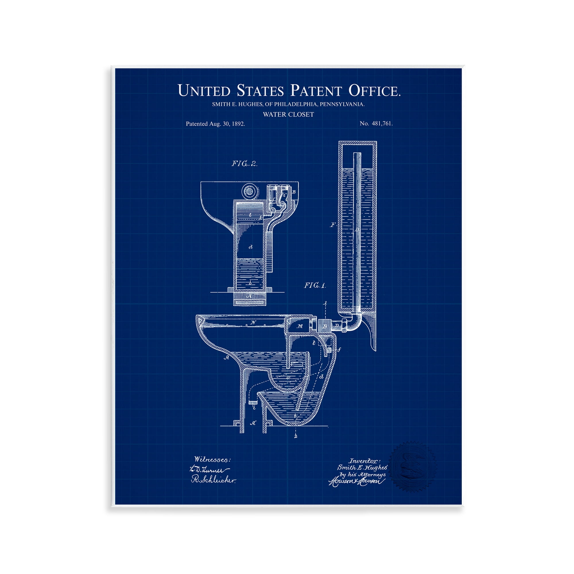 Stupell Industries Water Closet Blueprint Typography Painting Unframed Art Print Wall Art, 11 x 14