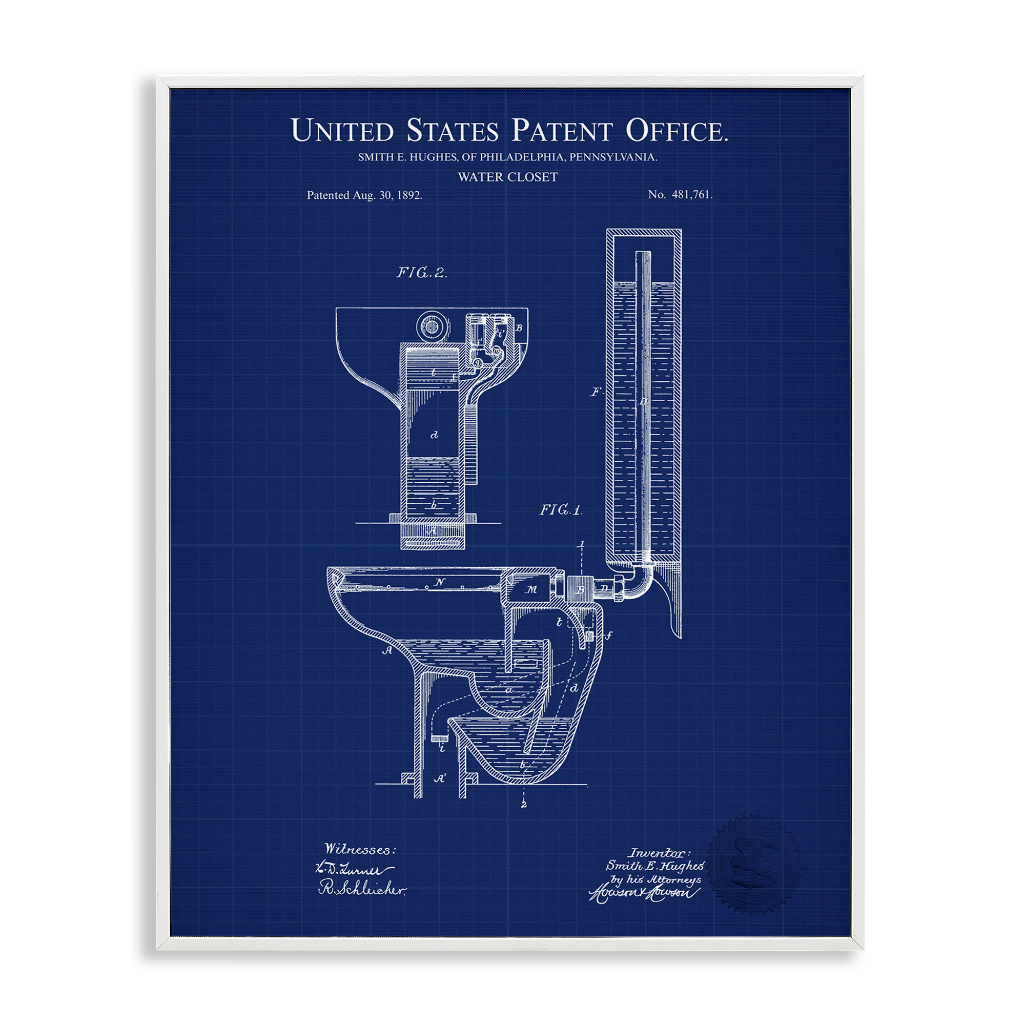 Stupell Industries Water Closet Blueprint Typography Painting White Framed Art Print Wall Art, 11 x 14