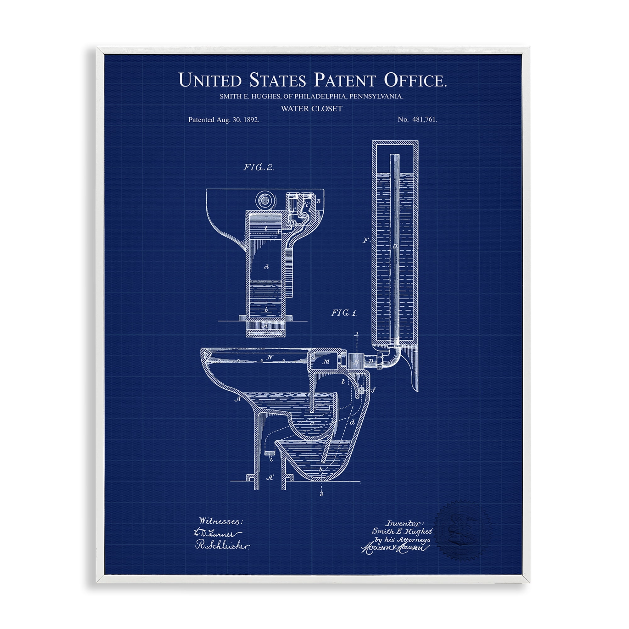 Stupell Industries Water Closet Blueprint Typography Painting White Framed Art Print Wall Art, 24 x 30