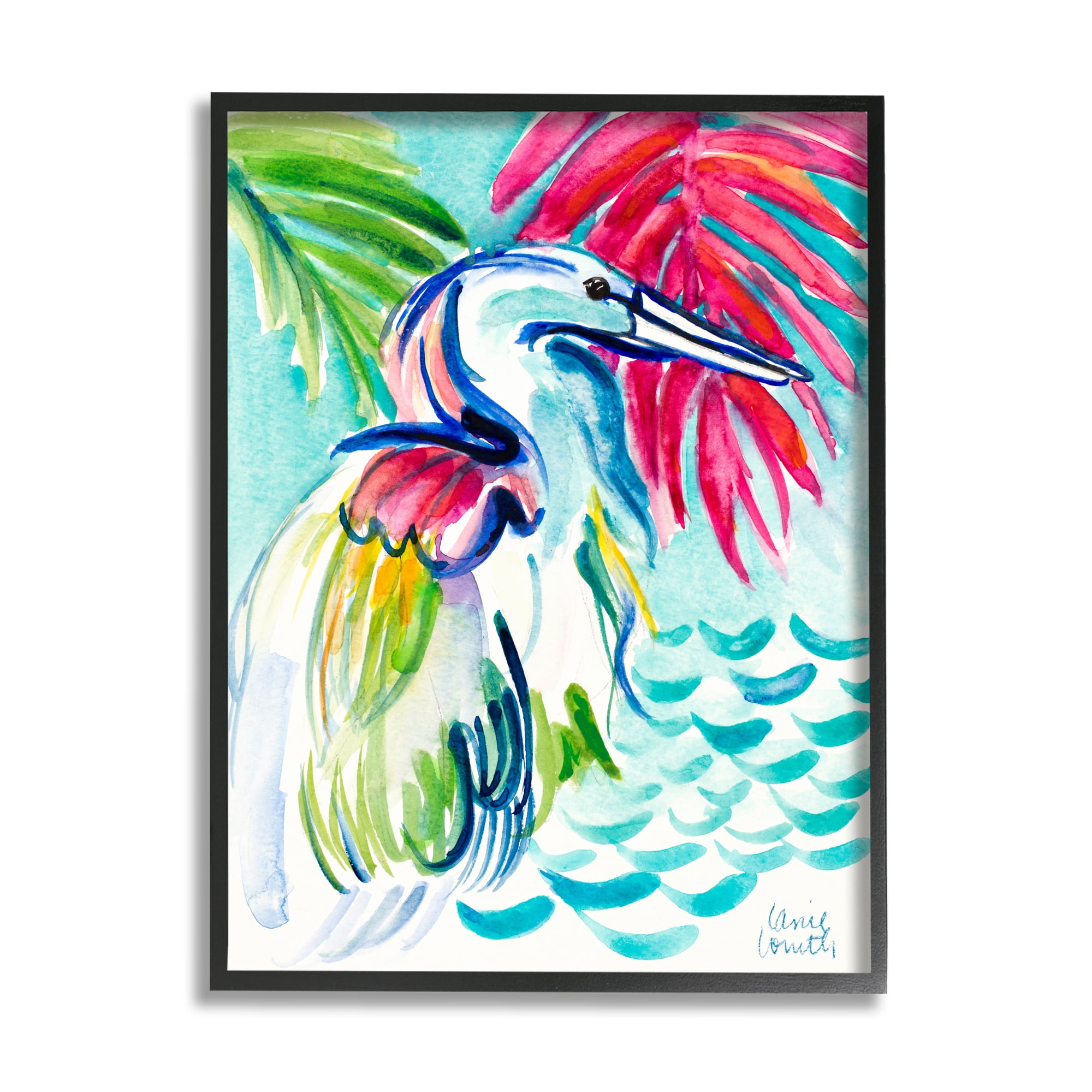 Stupell Industries Water Crane Bird Tropical Waves Vibrant Pink Palm, 16 x 20, Design by Lanie Loreth