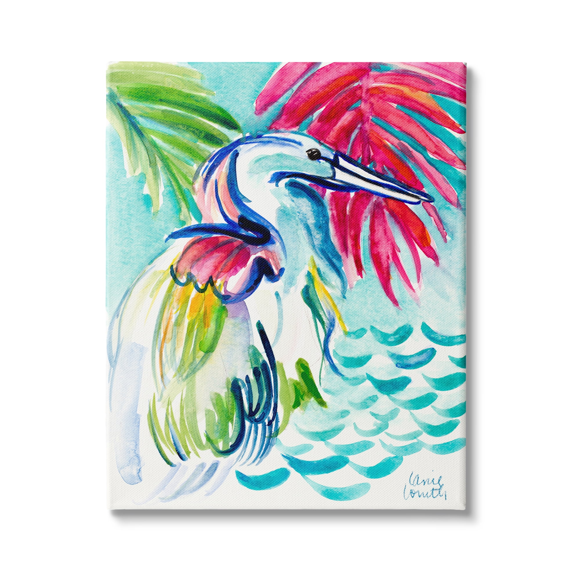 Stupell Industries Water Crane Bird Tropical Waves Vibrant Pink Palm, 30 x 40, Design by Lanie Loreth