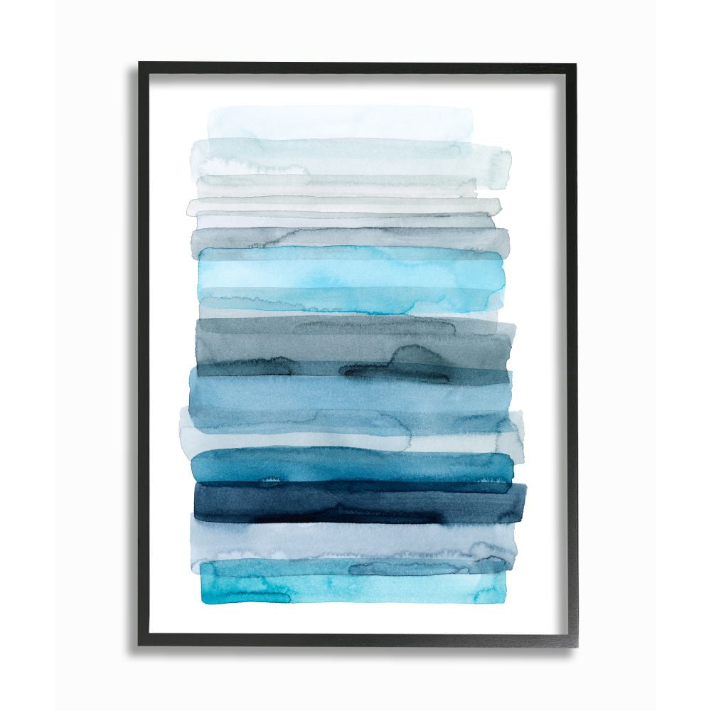 Stupell Industries Water Inspired Blue Grey Ombre Abstract Lines Framed Wall Art Design by Grace Popp