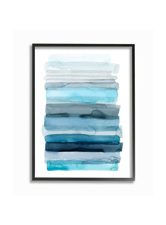 Stupell Industries Water Inspired Blue Grey Ombre Abstract Lines Framed Wall Art Design by Grace Popp, 16" x 20", Black Framed