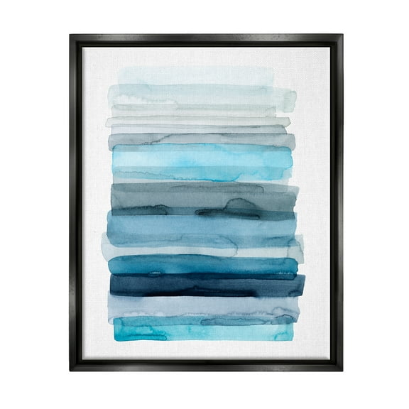 Stupell Industries Water Inspired Blue Grey Ombre Abstract Lines Jet Black Framed Floating Canvas Wall Art, 16x20, by Grace Popp