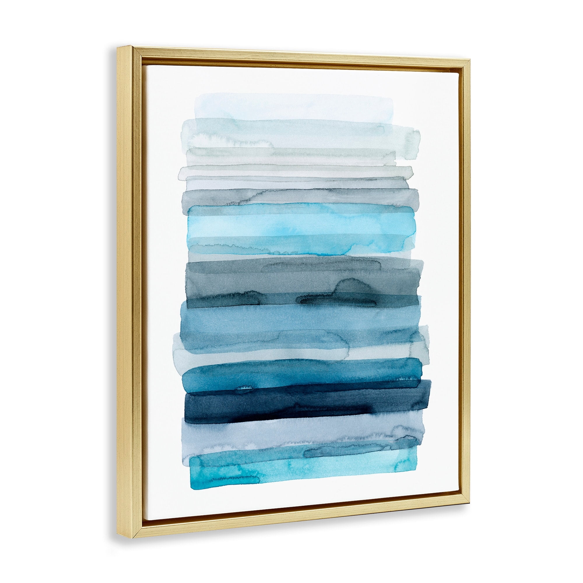 Stupell Industries Water Inspired Blue Grey Ombre Abstract Lines Metallic Gold Framed Floating Canvas Wall Art, 16x20, by Grace Popp