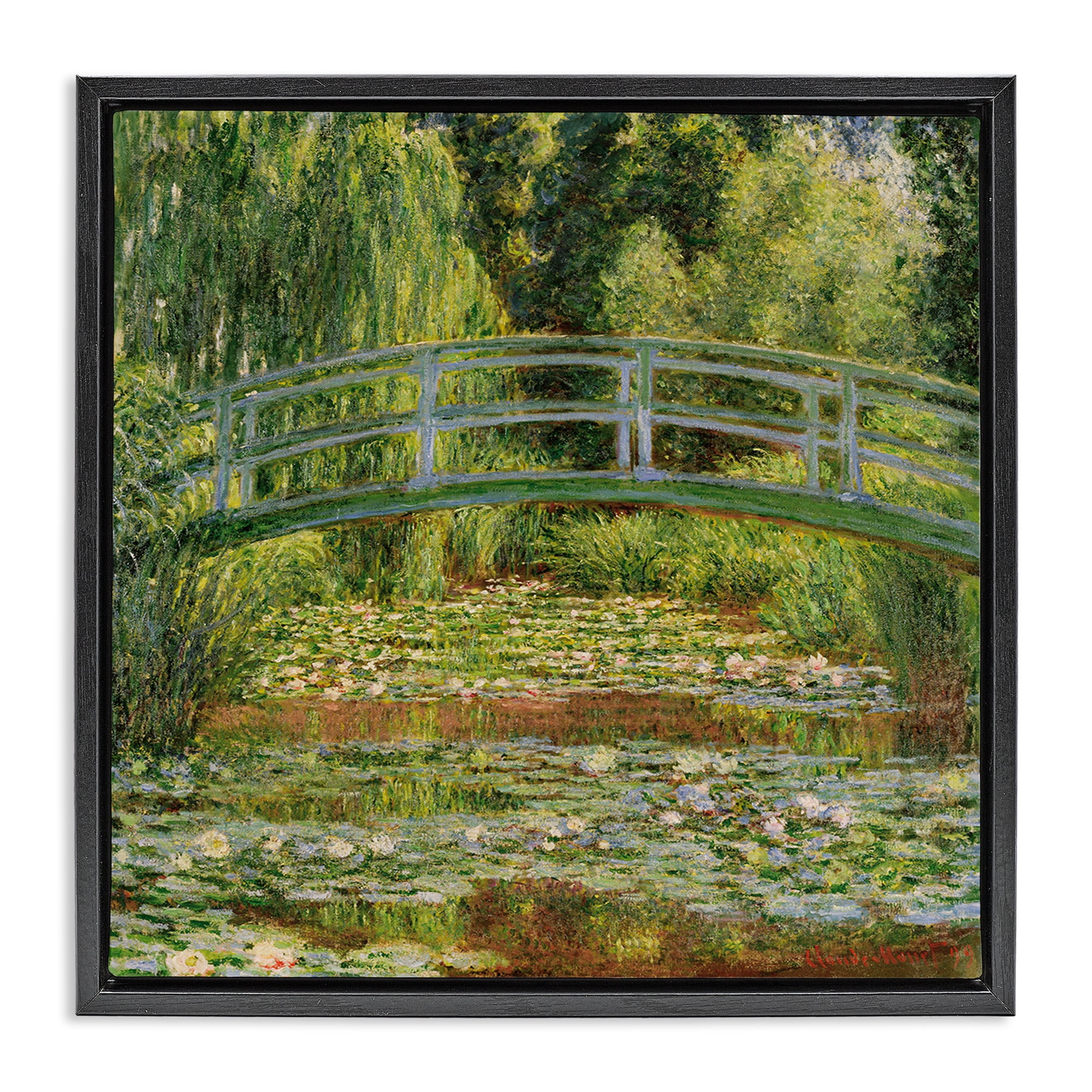 Stupell Industries Water Lily Pond Monet Classic Painting Landscape Painting Black Floater Framed Canvas Art Print Wall Art, 18 x 18