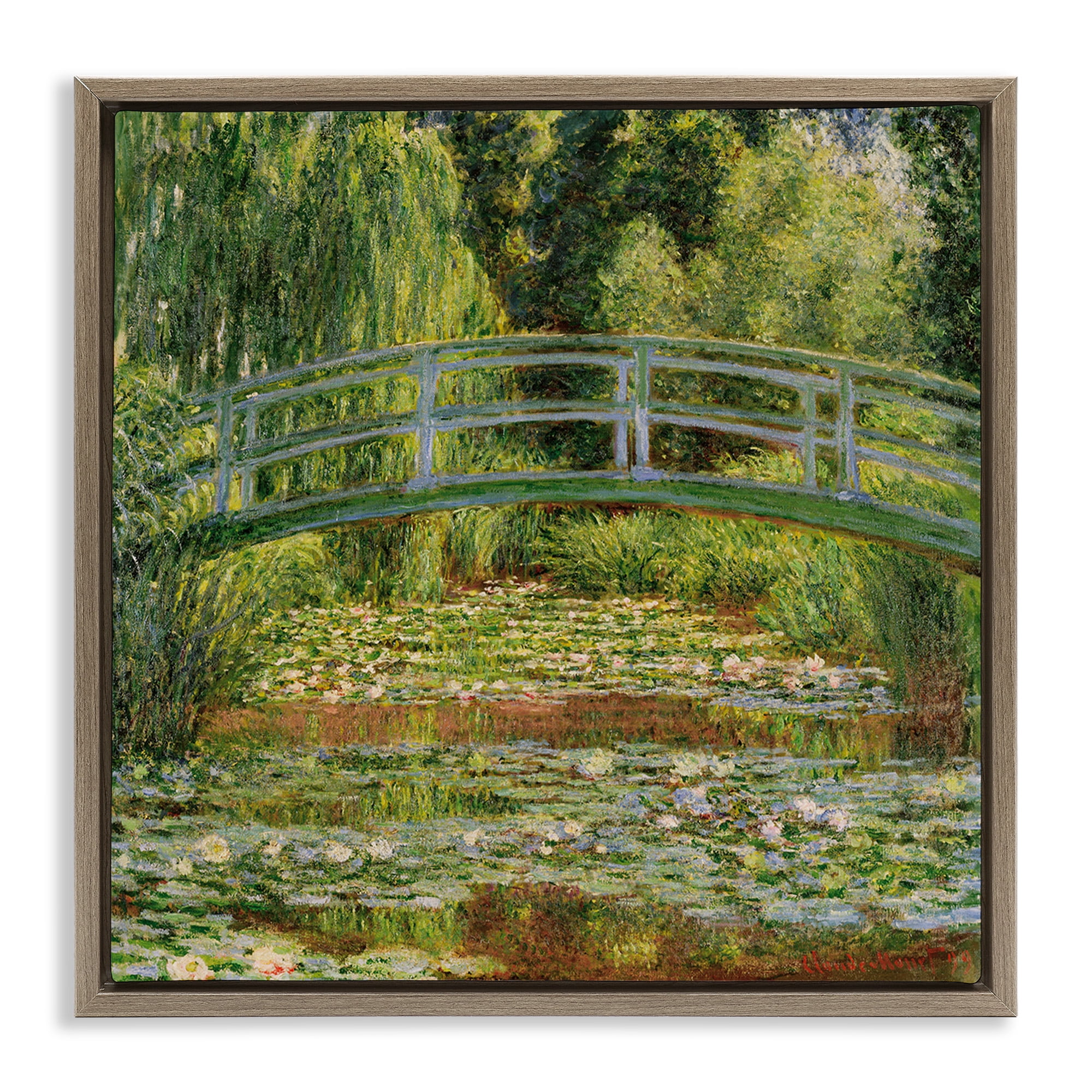 Stupell Industries Water Lily Pond Monet Classic Painting Landscape Painting Brown Floater Framed Canvas Art Print Wall Art, 18 x 18