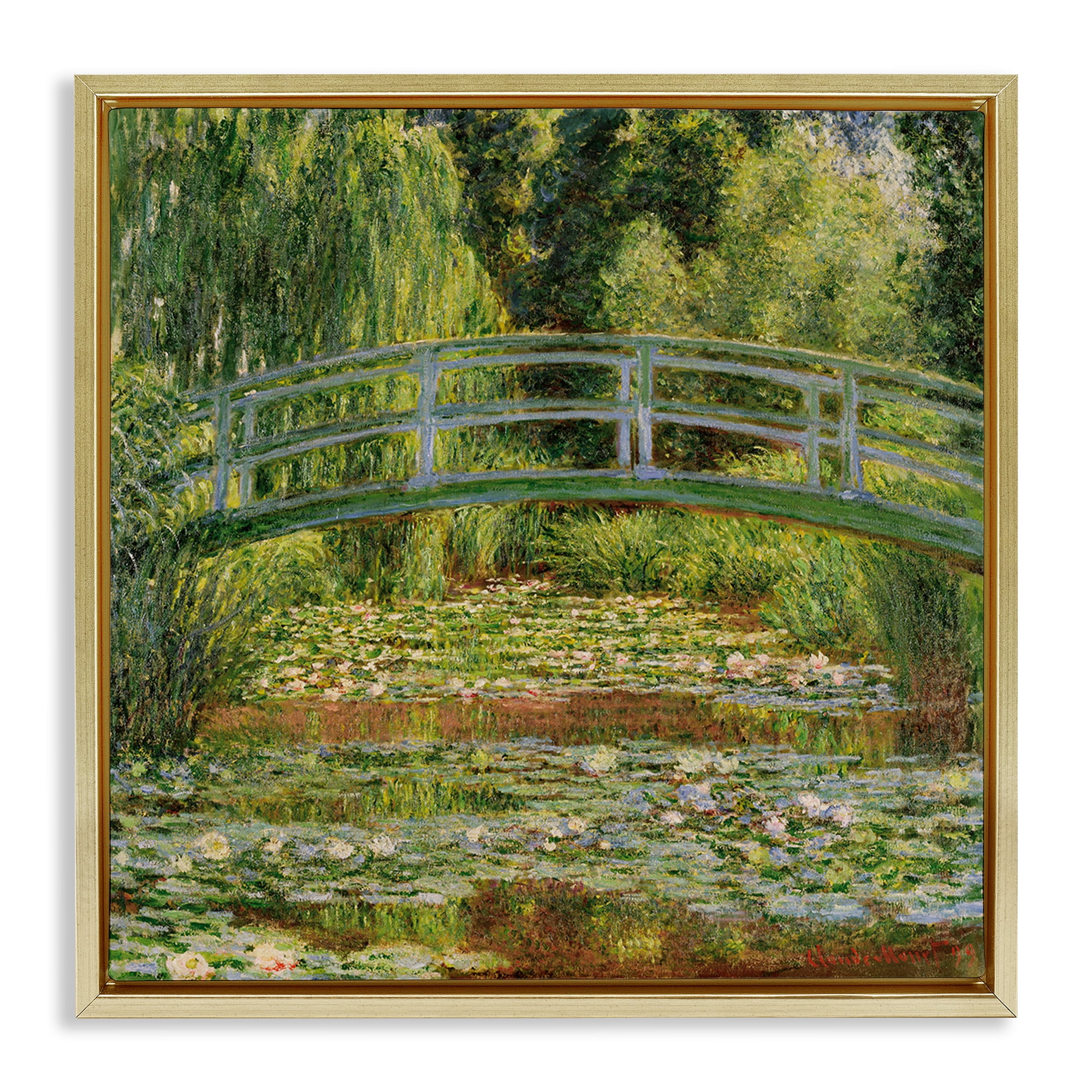 Stupell Industries Water Lily Pond Monet Classic Painting Landscape Painting Gold Floater Framed Canvas Art Print Wall Art, 18 x 18