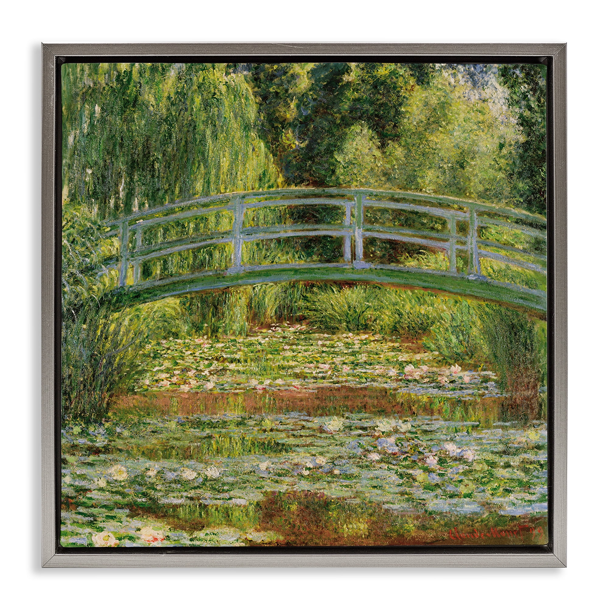 Stupell Industries Water Lily Pond Monet Classic Painting Landscape Painting Gray Floater Framed Canvas Art Print Wall Art, 18 x 18