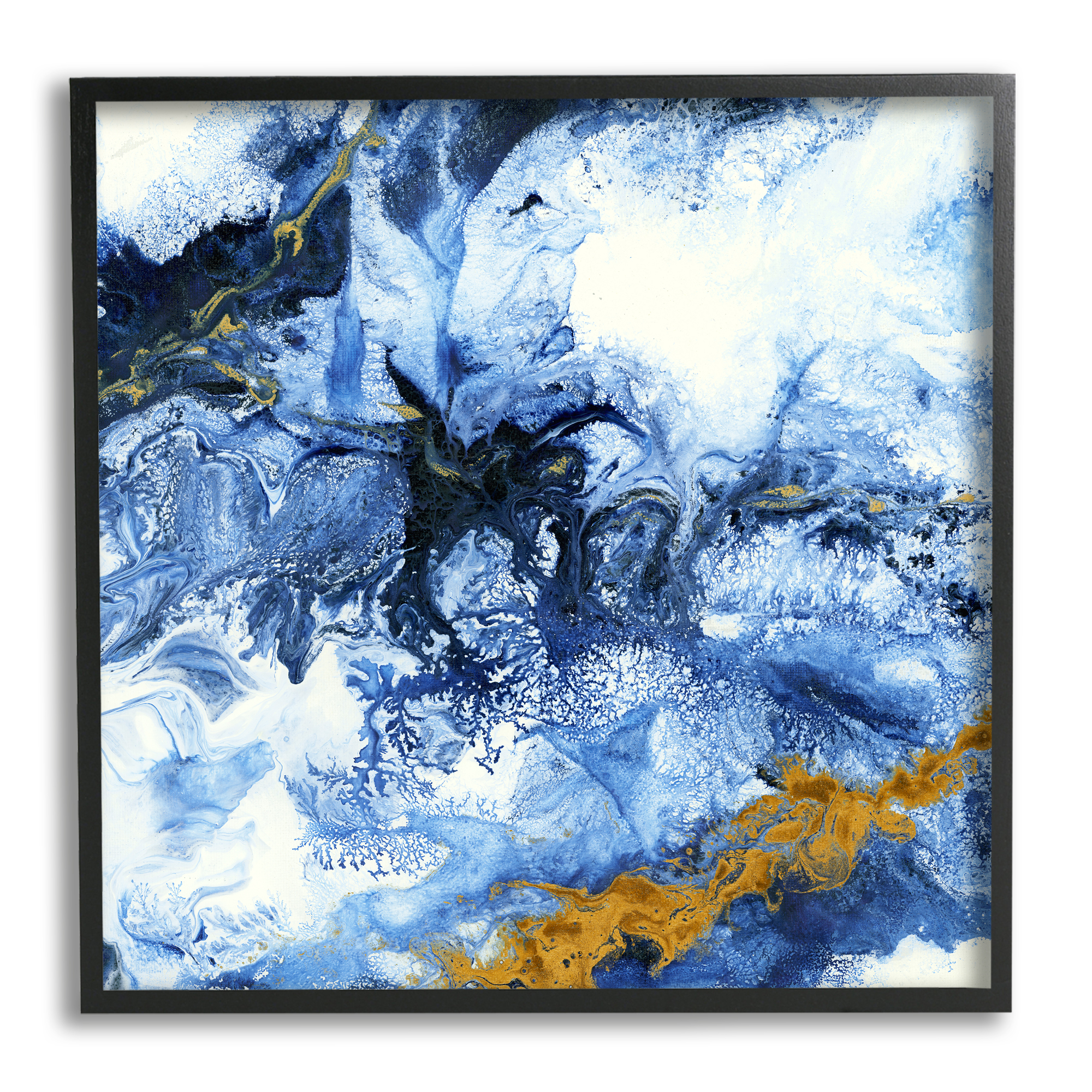 Stupell Industries Water Movement Abstraction Fluid Yellow Blue Design Abstract Painting Black Framed Art Print Wall Art, 24 x 24
