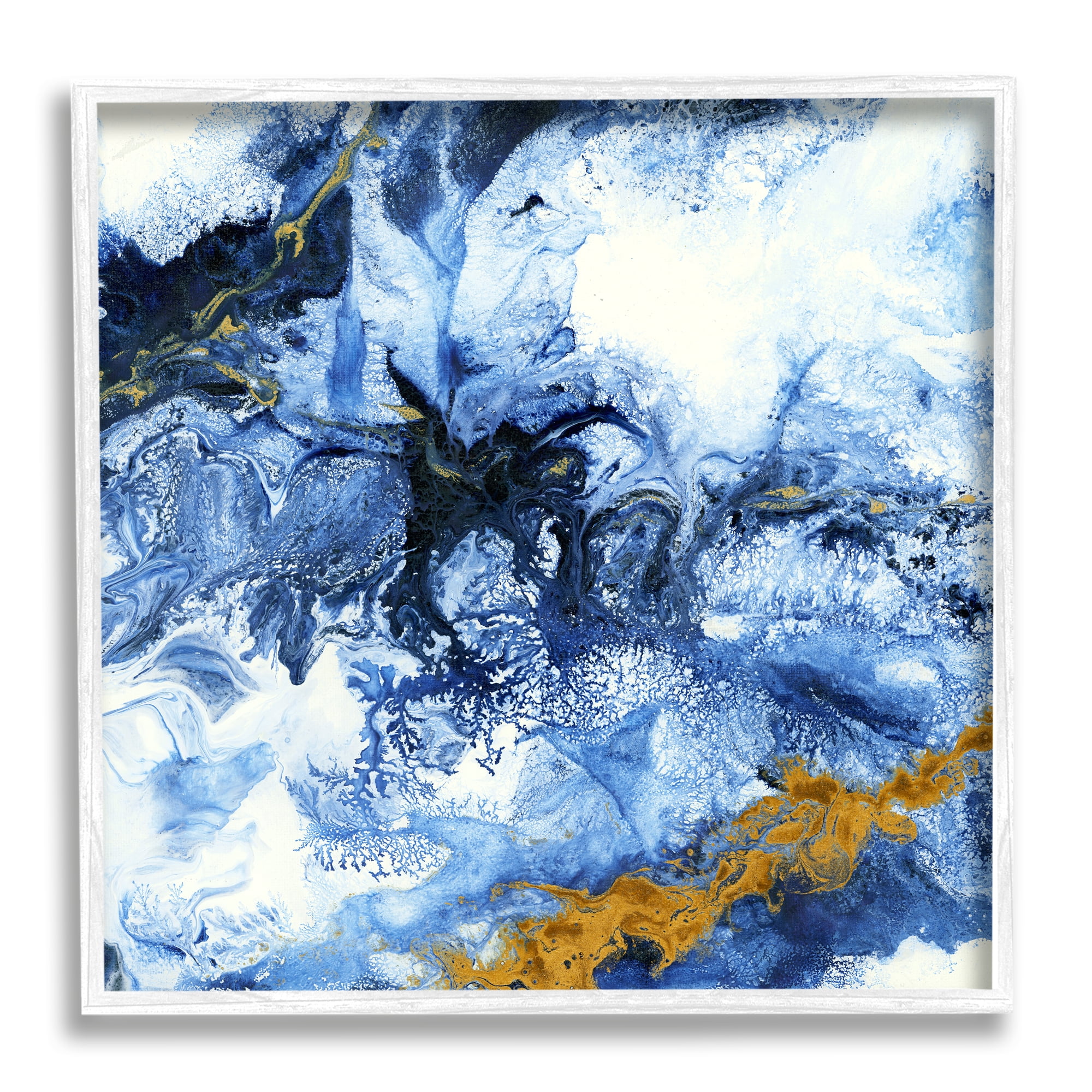 Stupell Industries Water Movement Abstraction Fluid Yellow Blue Design Abstract Painting White Framed Art Print Wall Art, 12 x 12