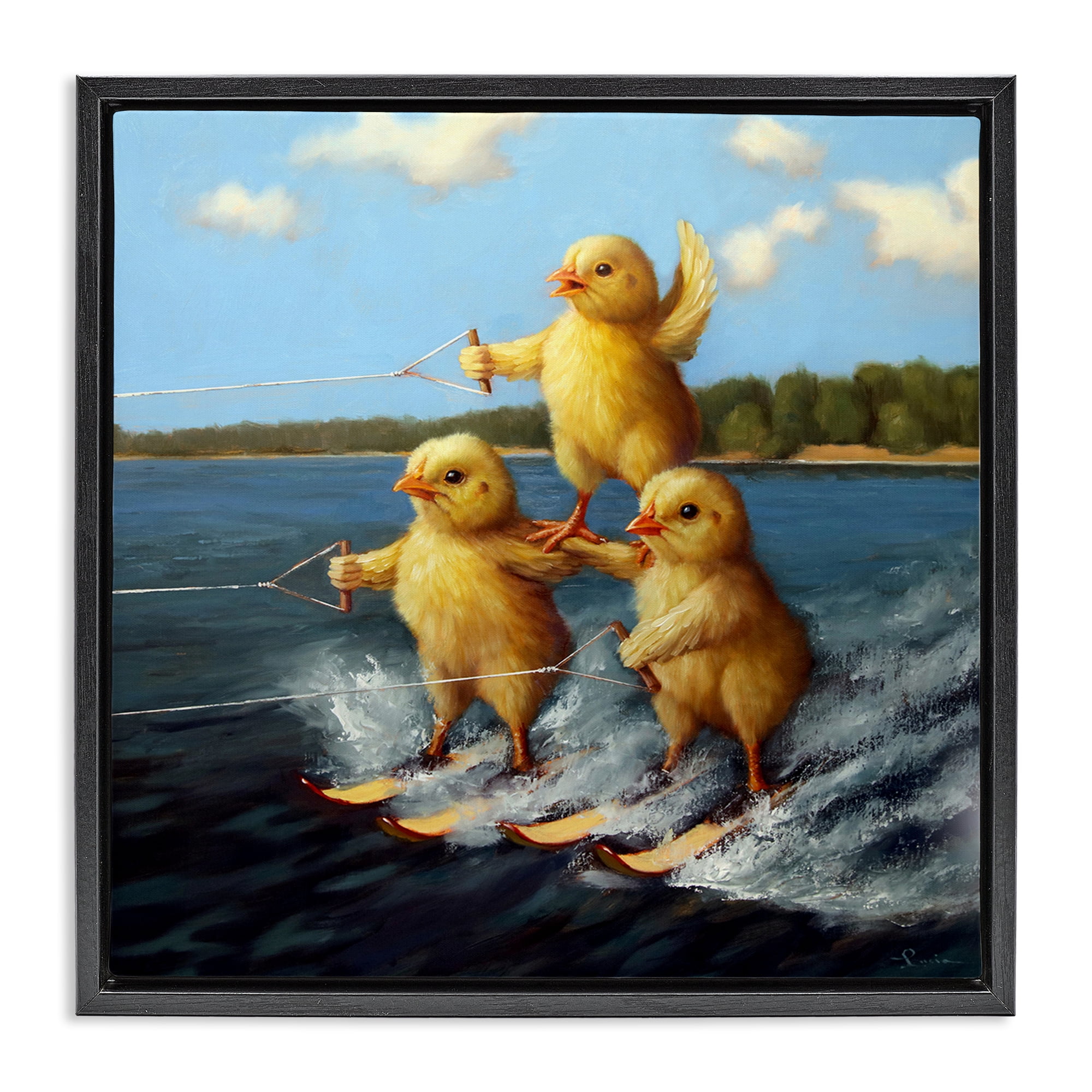 Stupell Industries Water Skiing Chicks Coastal Painting Black Floater Framed Canvas Art Print Wall Art, 25 x 25