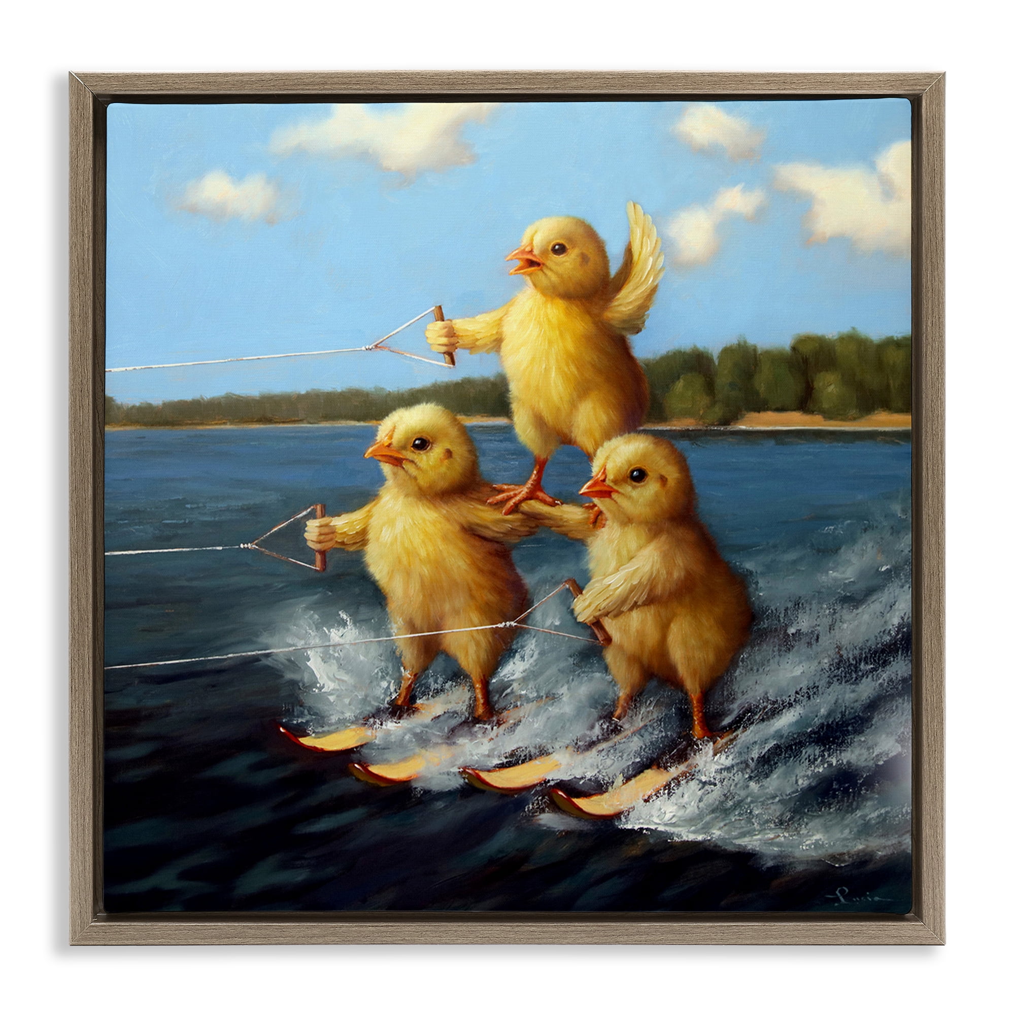 Stupell Industries Water Skiing Chicks Coastal Painting Brown Floater Framed Canvas Art Print Wall Art, 18 x 18