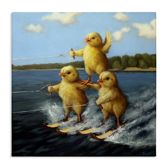 Stupell Industries Water Skiing Chicks Coastal Painting Gallery Wrapped Canvas Art Print Wall Art, 17 x 17