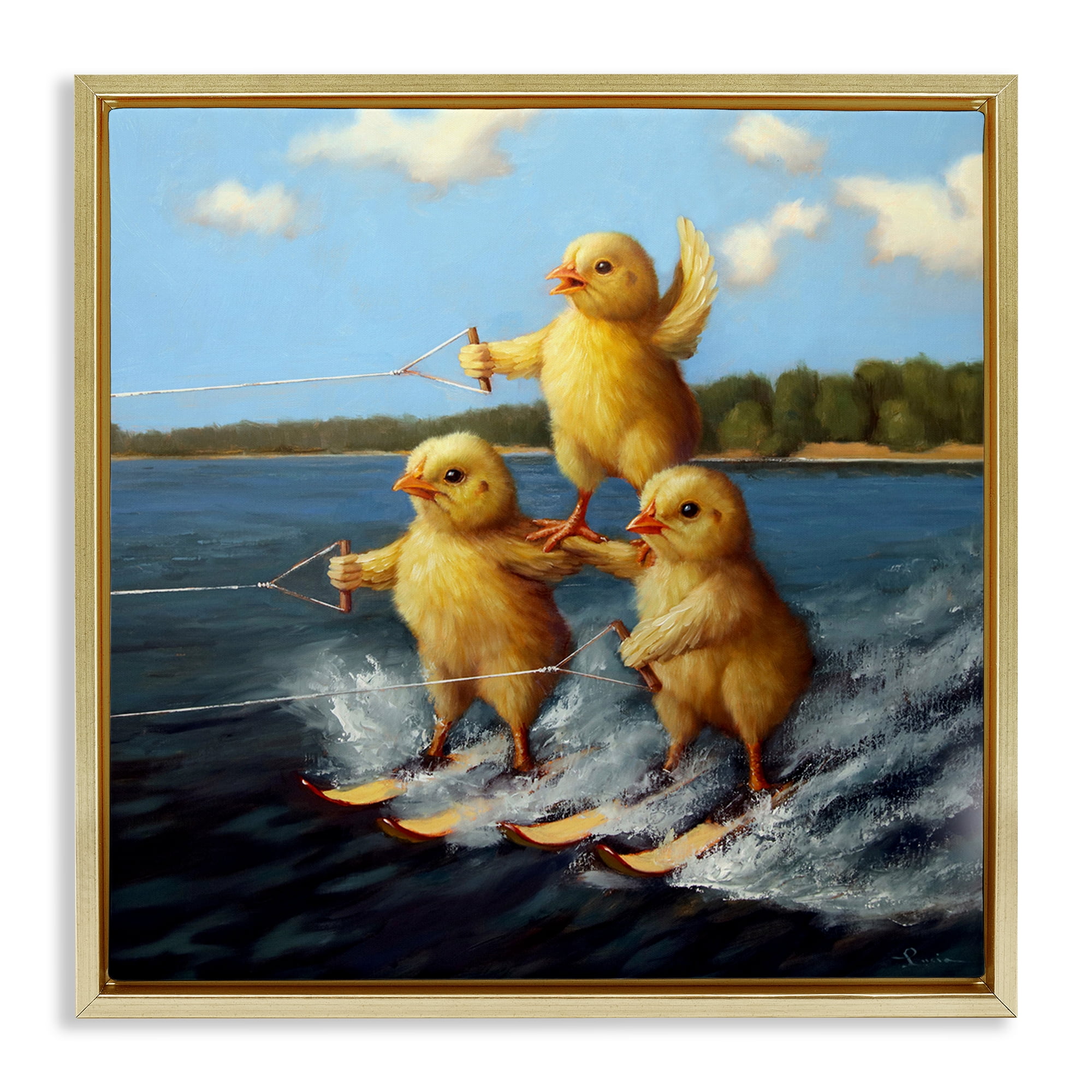 Stupell Industries Water Skiing Chicks Coastal Painting Gold Floater Framed Canvas Art Print Wall Art, 18 x 18